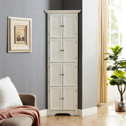 Armario alto de almacenamiento, con puerta y 4 estantes, blanco, estilo moderno.