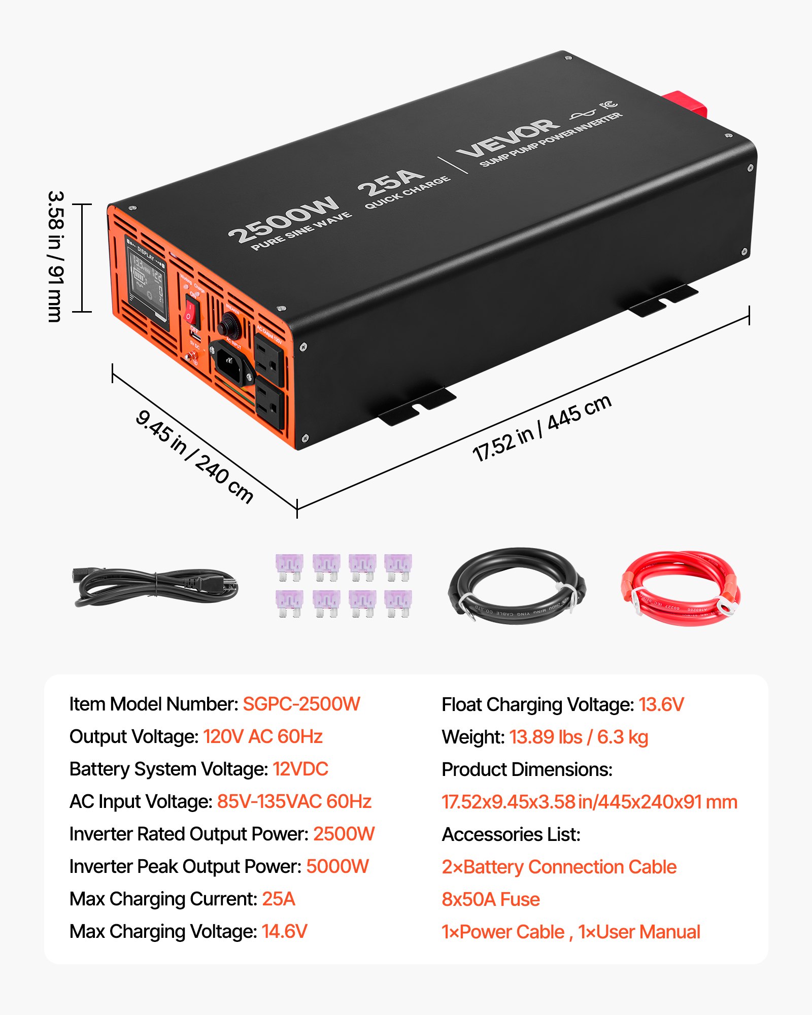 2500W Sump Pump Battery Backup System, LCD Display, Auto Switches To Battery Inverter Power For Sump Pump, Pure Sine Wave, For Basement Protection Emergency Power Outage, Batteries Not Included