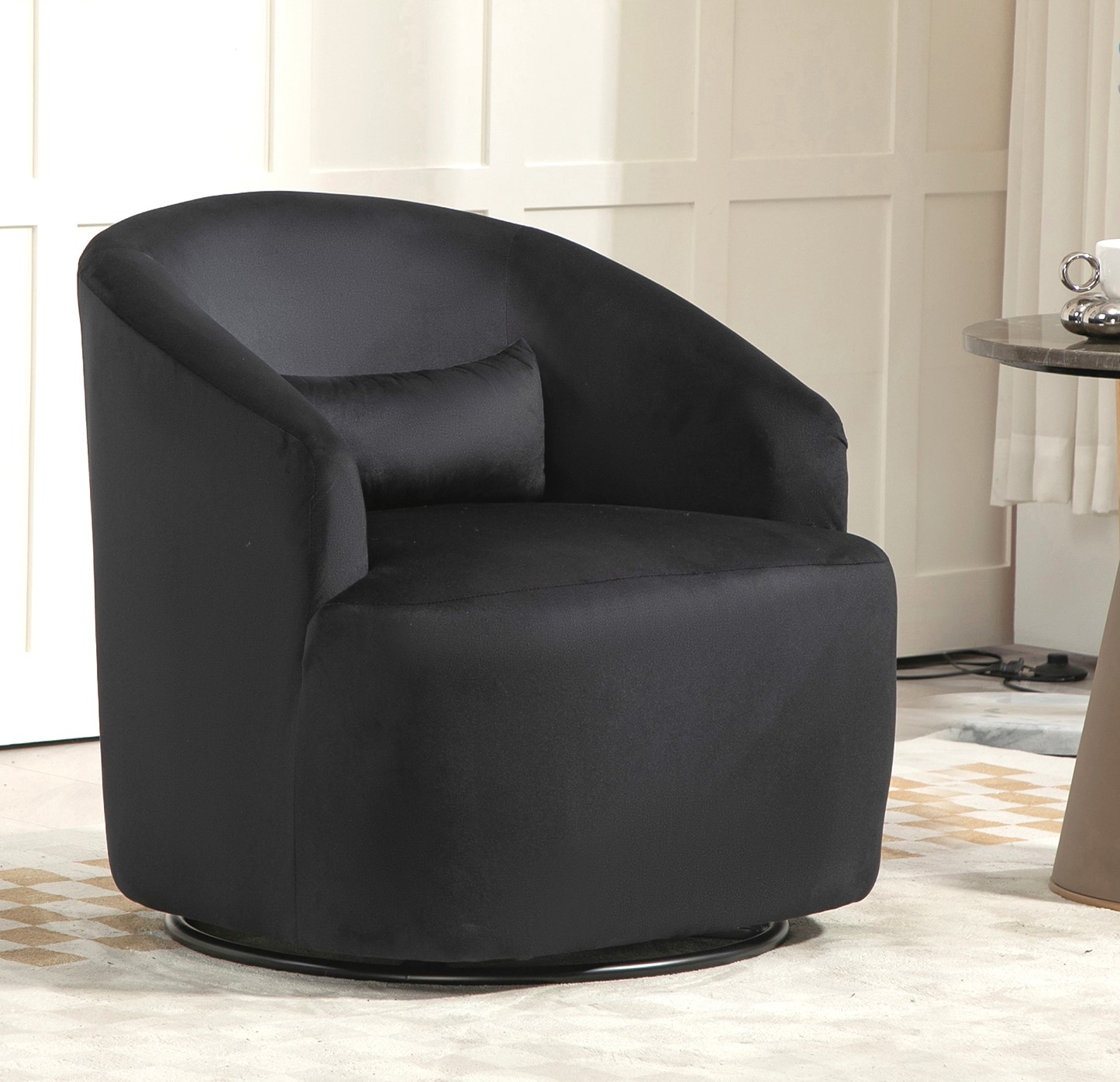 360 Degree Swivel Barrel Accent Chair, Velvet Upholstered Curved Armchair, Fully Assembled Contemporary Leisure Chair For Living Room Bedroom Office