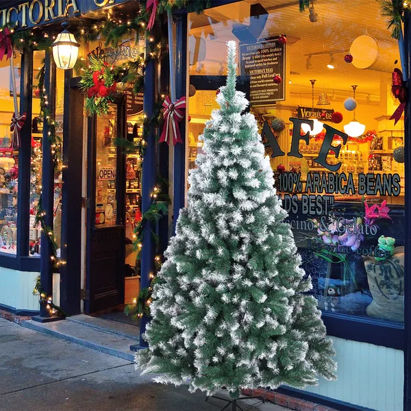 Árbol de Navidad de PVC blanco rociado de 7 pies, 870 ramas