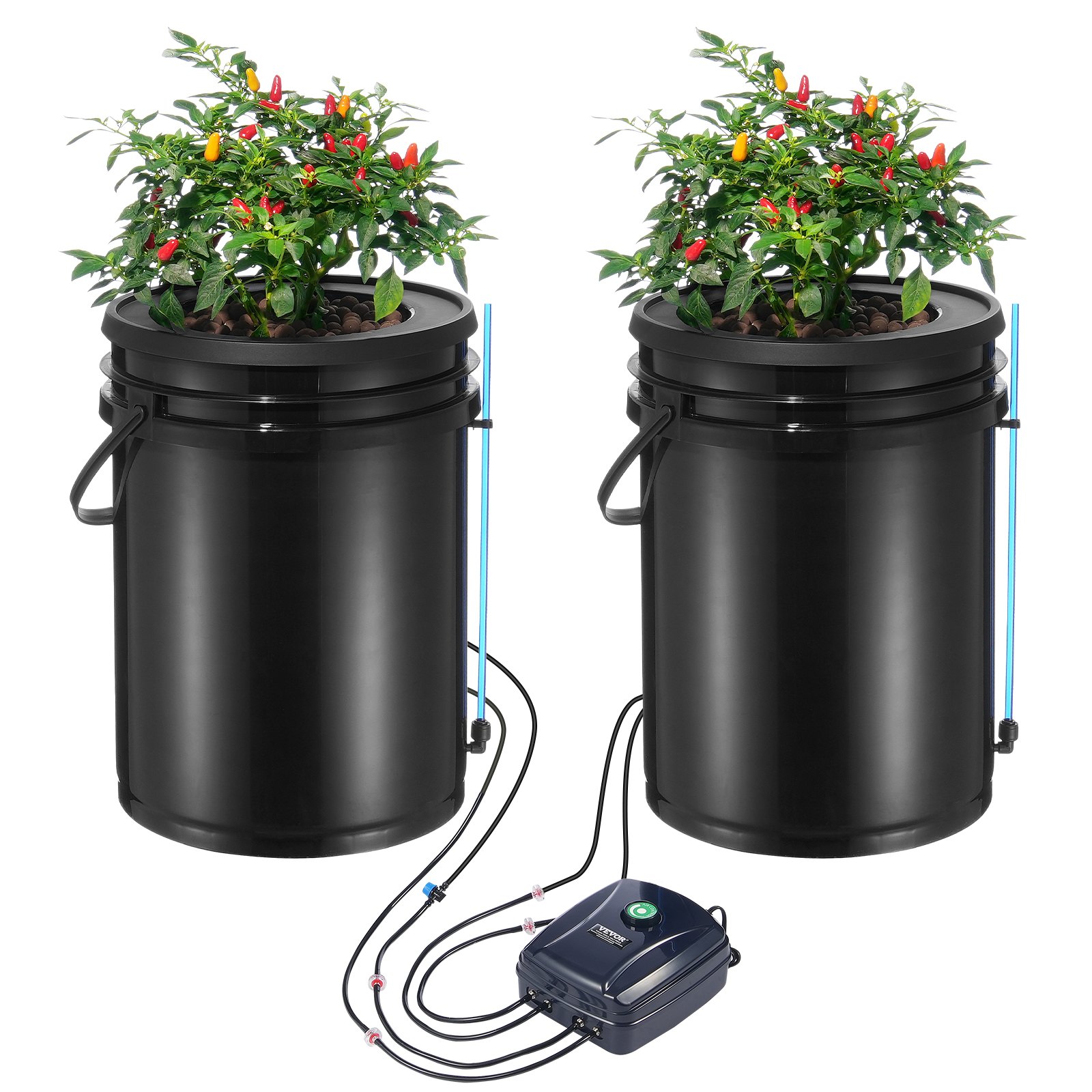 Sistema de cultivo hidropónico DWC con kit de goteo, 2 cubetas de 5 galones