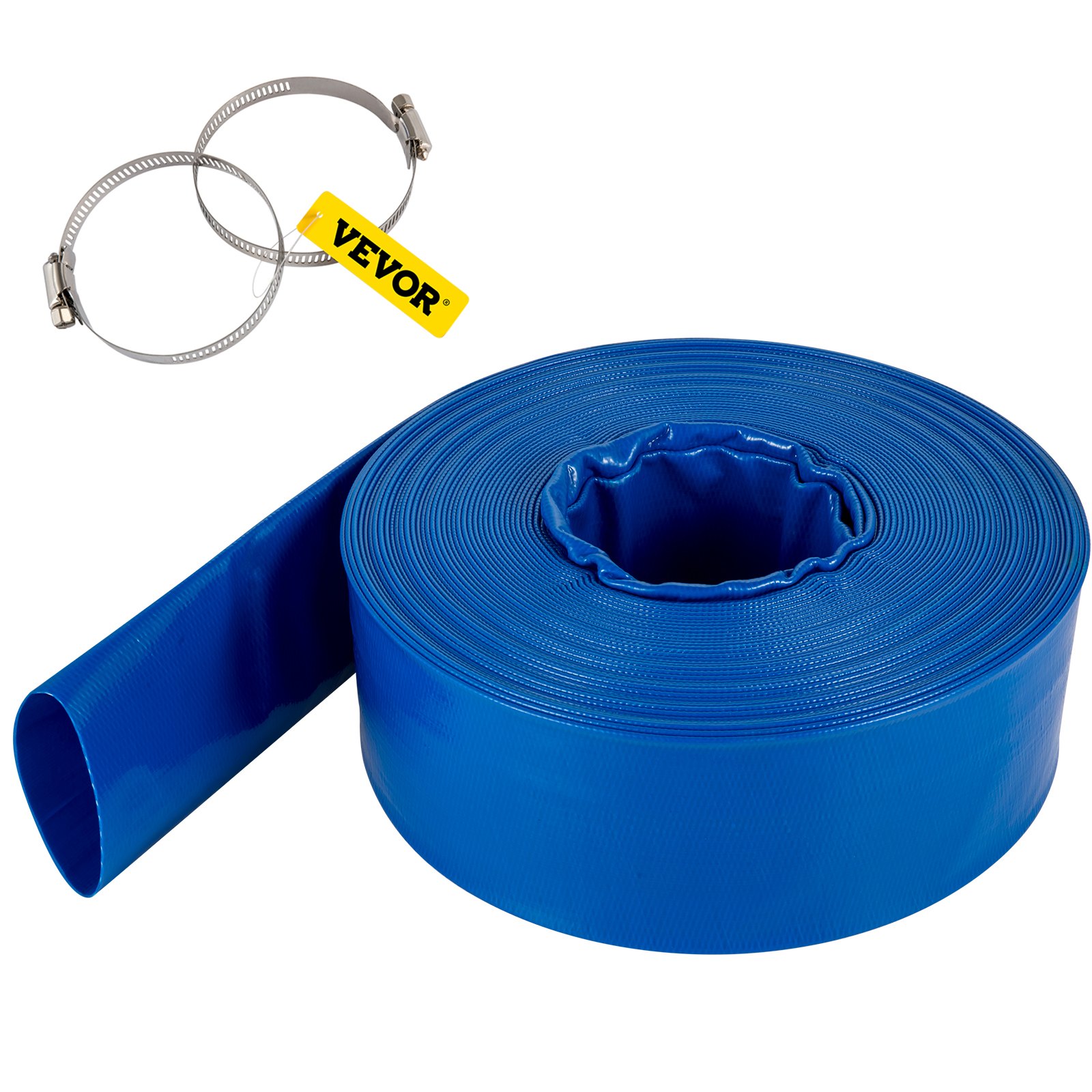 Discharge Hose, 4' X 105', PVC Lay Flat Hose, Heavy Duty Backwash Drain Hose With Clamps, Weather-proof & Burst-proof, Ideal For Swimming Pool & Water Transfer, Blue