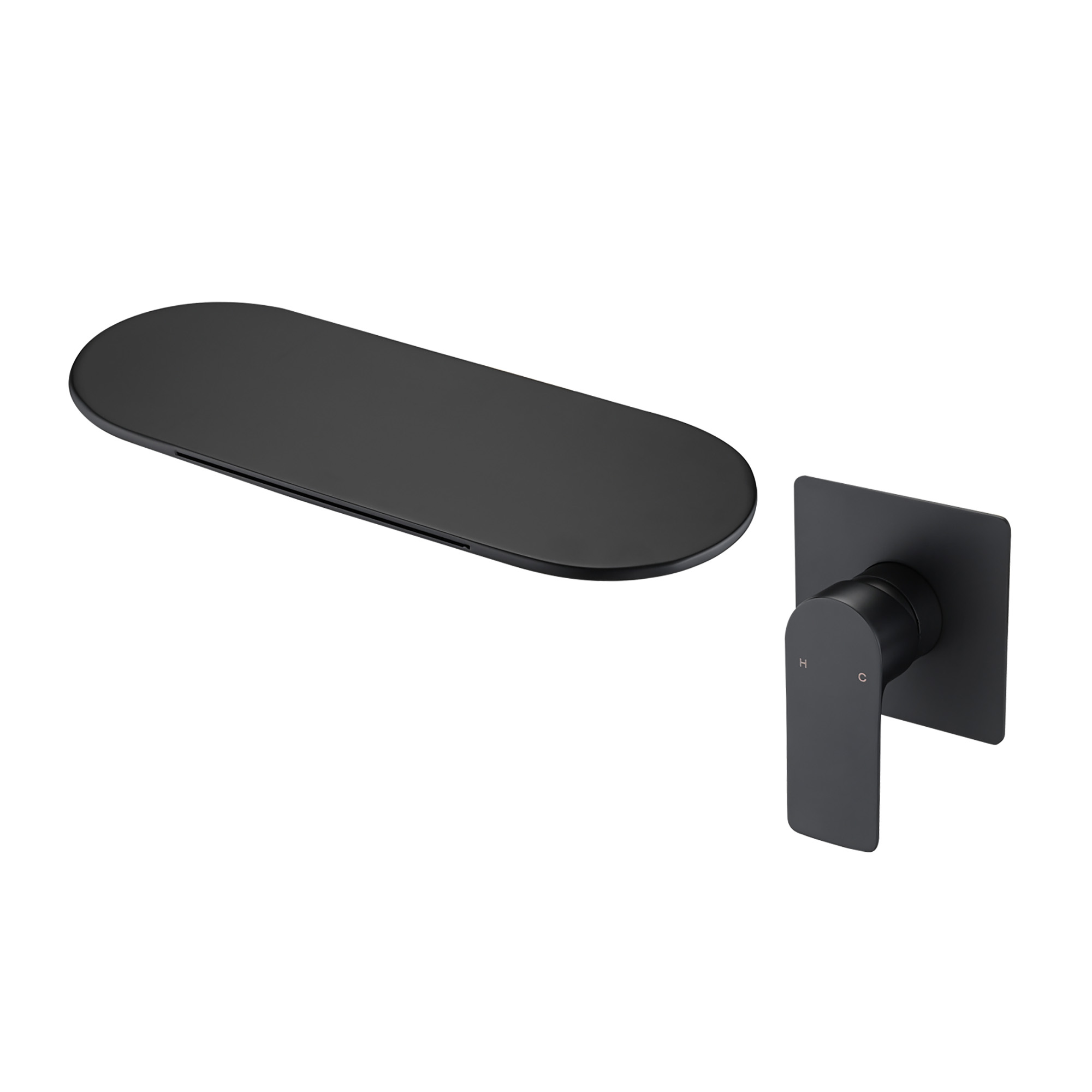 Grifo de bañera de pared, negro mate, monomando moderno con cascada