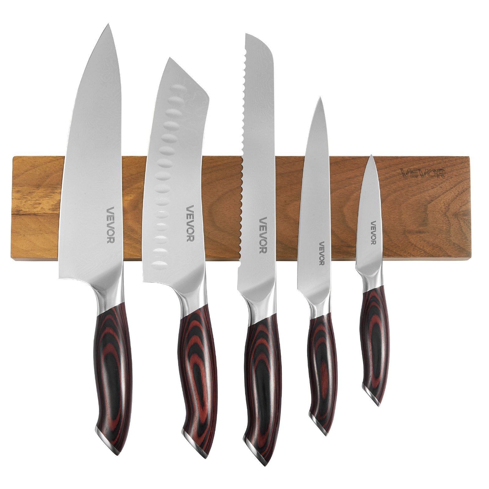 Kitchen Knife Set, 6 Piece High Carbon Stainless Steel Sharp Knife Set, Professional Kitchen Cutlery With Ergonomic Crack-Resistant Handle, And Walnut Finish Powerful Magnetic Knives Holder