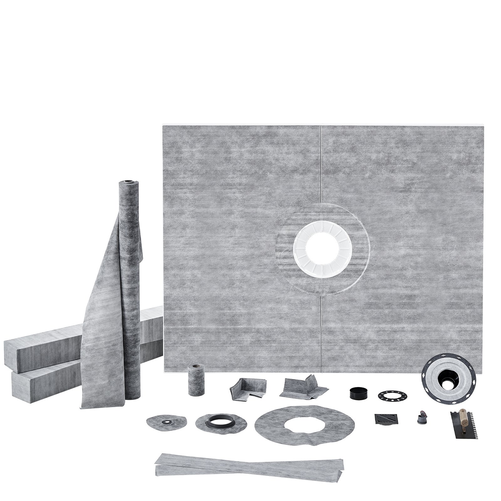 Kit de plato de ducha 60x48 pulgadas con brida ABS de 2 pulgadas y rejilla de acero