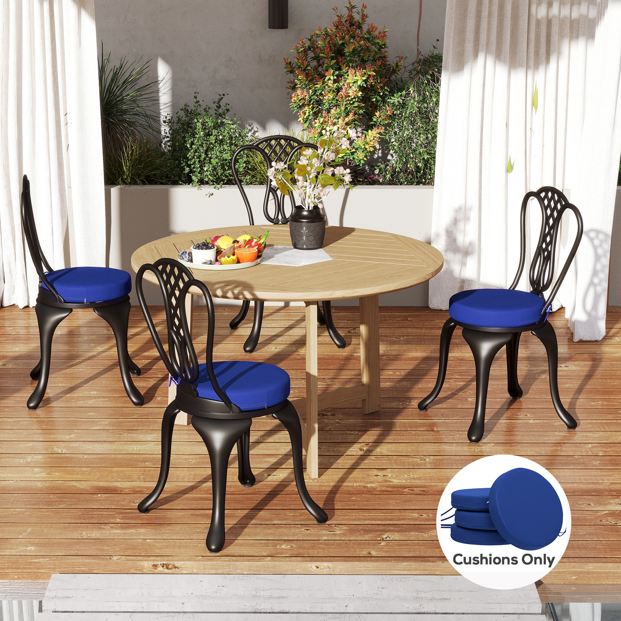 Set de 4 cojines redondos para silla de patio, 15 x 15 x 3 pulgadas, azul marino