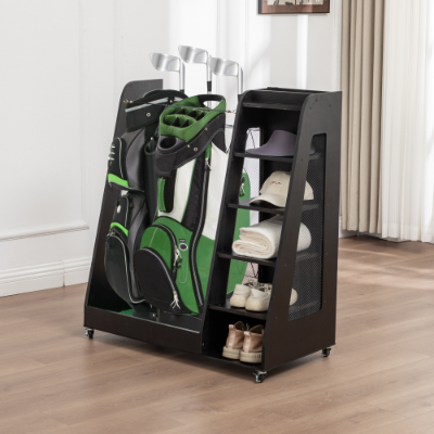 Organizador de bolsas de golf de madera premium para garaje, para 2 bolsas