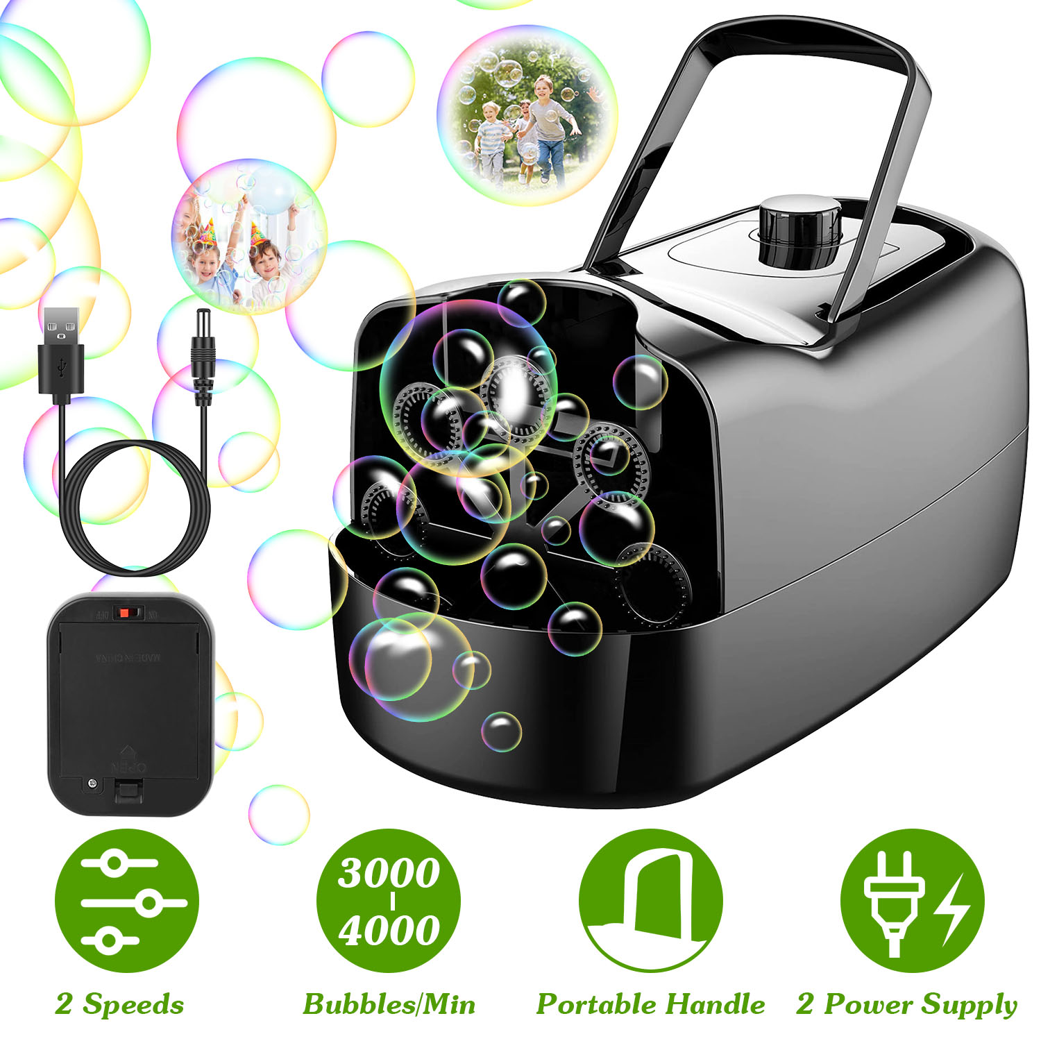 Máquina de burbujas automática portátil con 2 velocidades, eléctrica y a batería