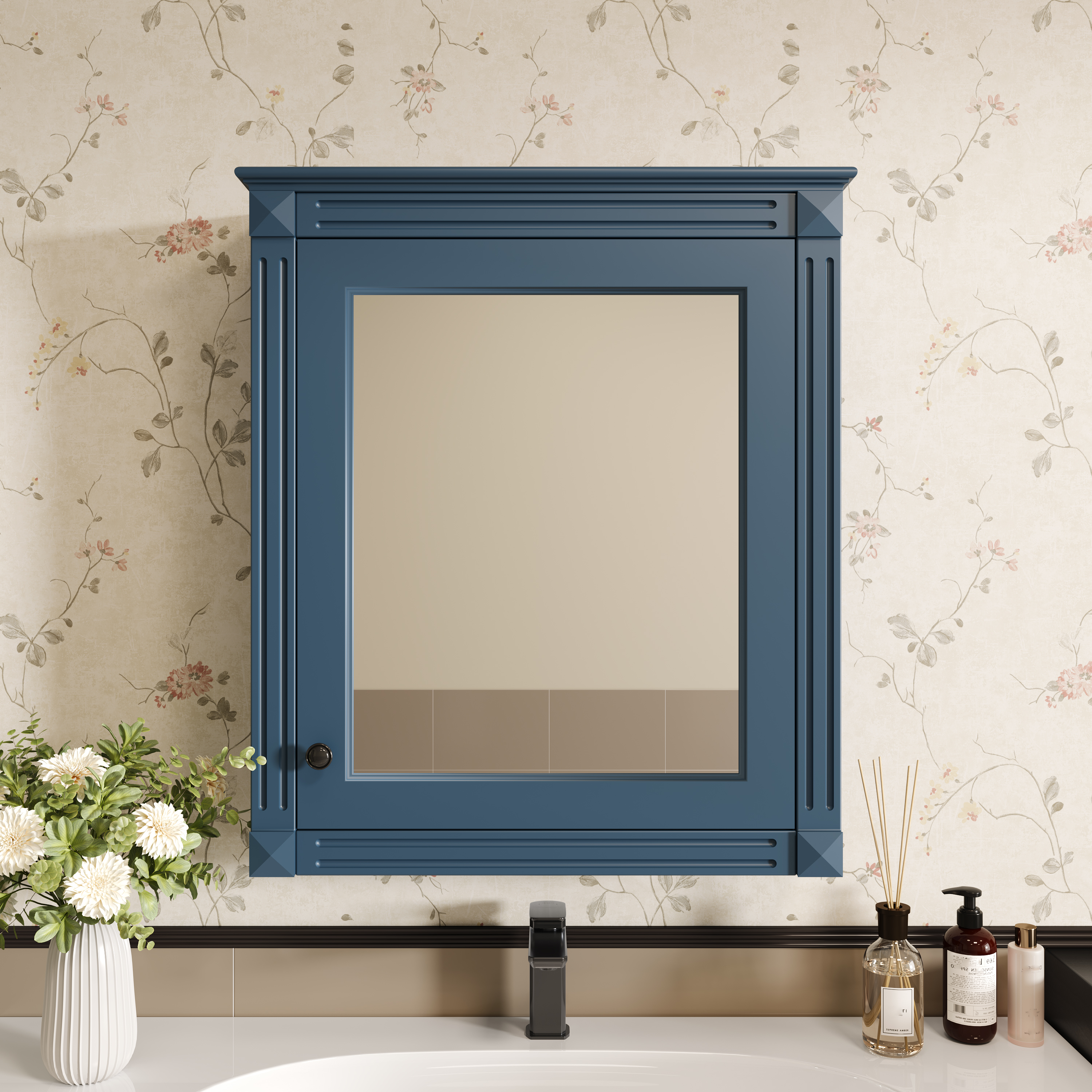 Armario de baño de 24x27 pulgadas montado en pared con espejo y estante ajustable