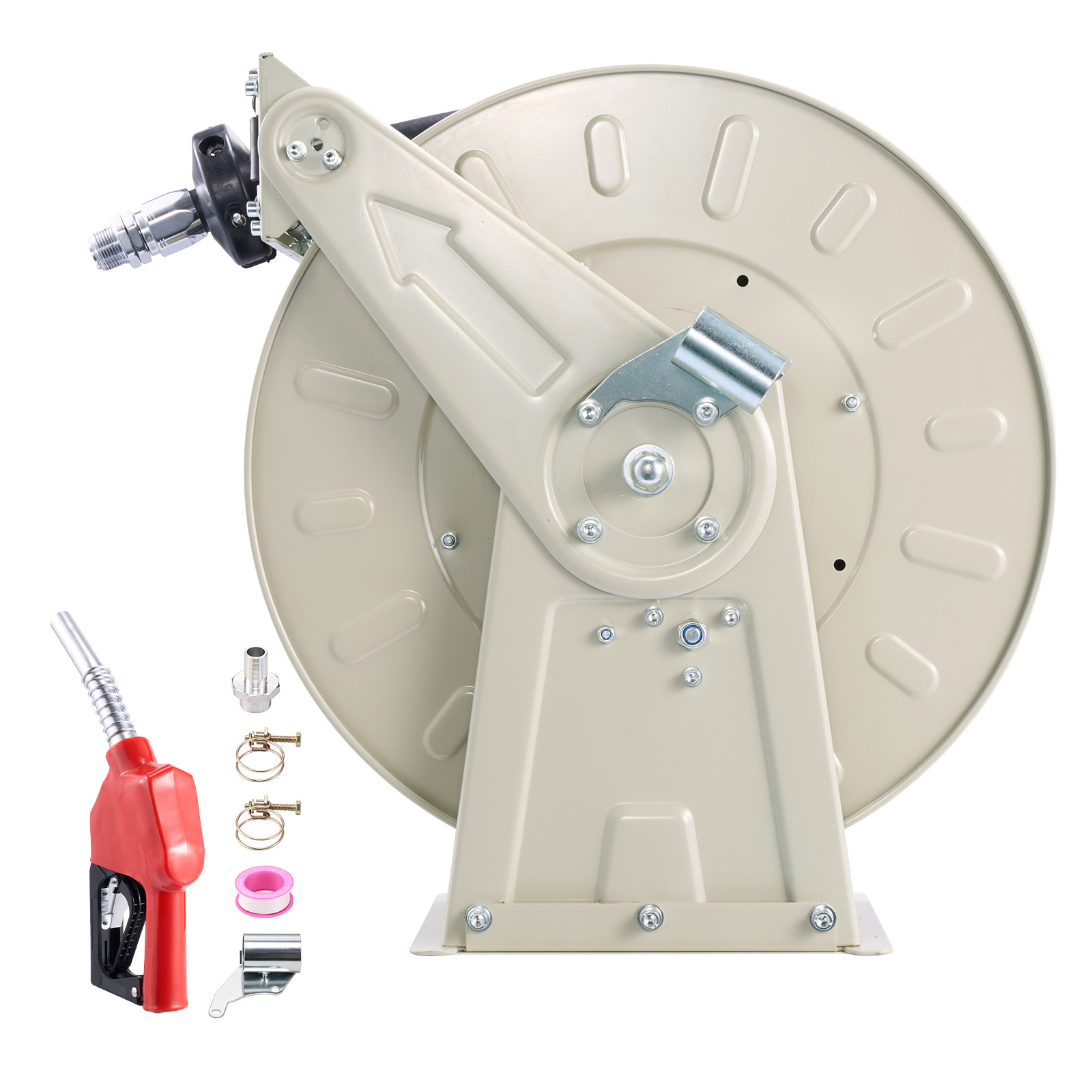Carrete retráctil para manguera de combustible, 3/4 pulg. x 50 pies, 300 PSI, acero.