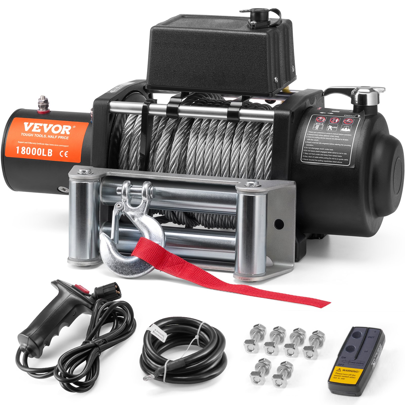 Cabrestante eléctrico para camión 18,000 libras, cable de acero, IP65, control remoto