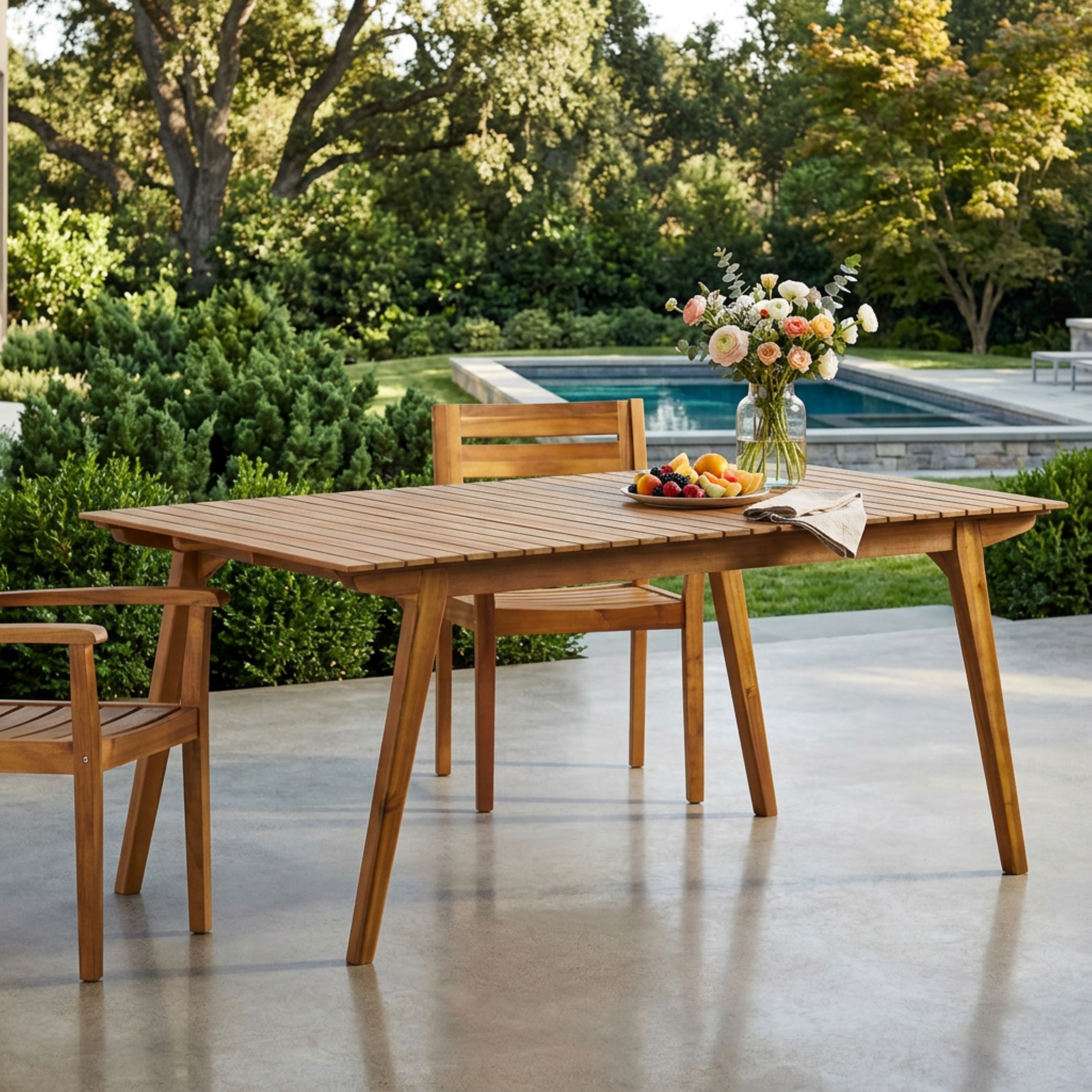 Mesa de comedor exterior de madera maciza de 69 pulgadas