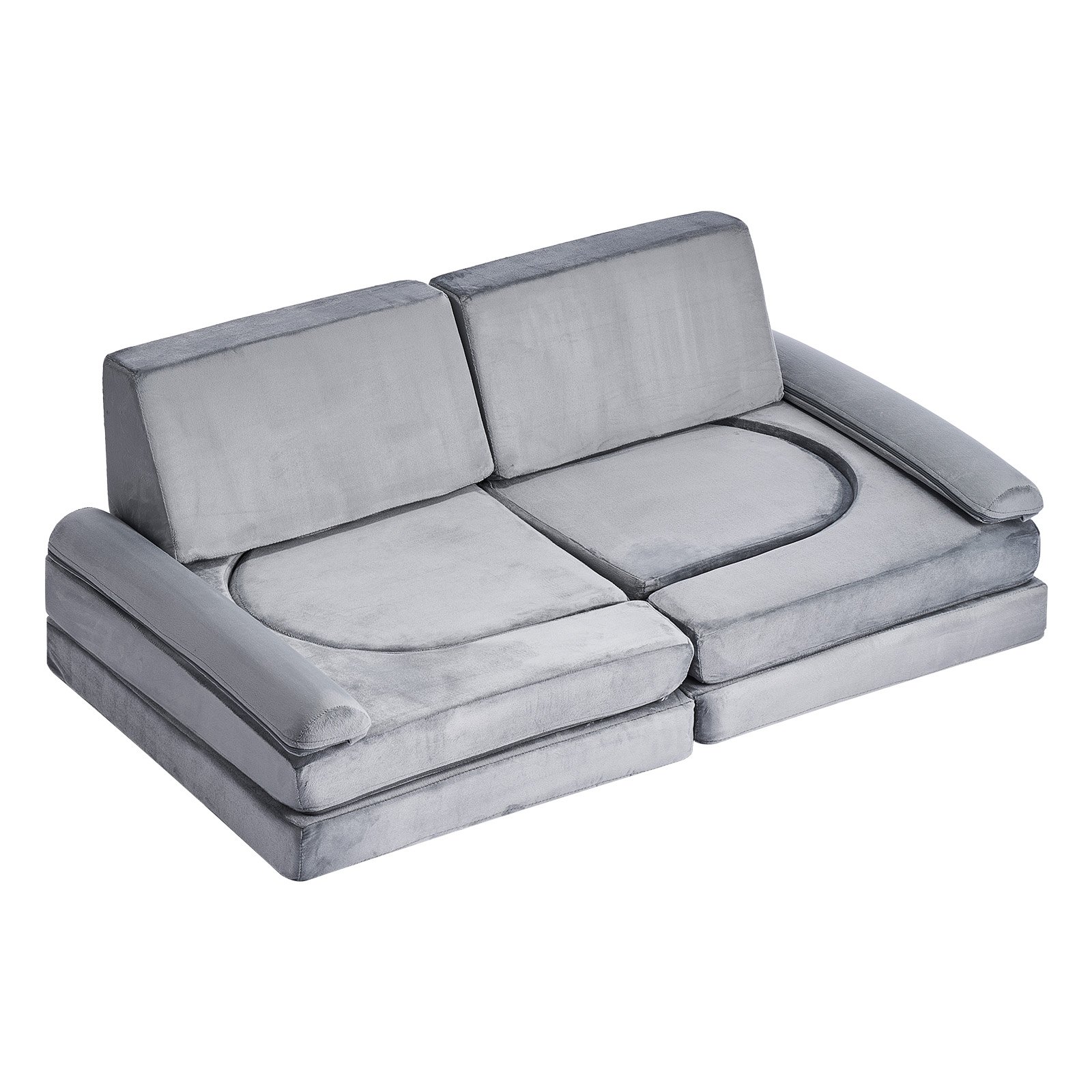 Modular Kids Play Couch, Sectional Toddler Sofa With Armrests, 28D Sponge & Short Pile, Convertible Kids Modular Couch DIY Creative Combination For Playroom, Bedroom, Living Room, 10 Pcs, Gray