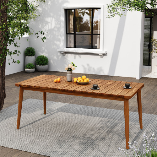 Mesa de comedor de madera de acacia para 8 personas, exterior, 72 pulgadas de largo.