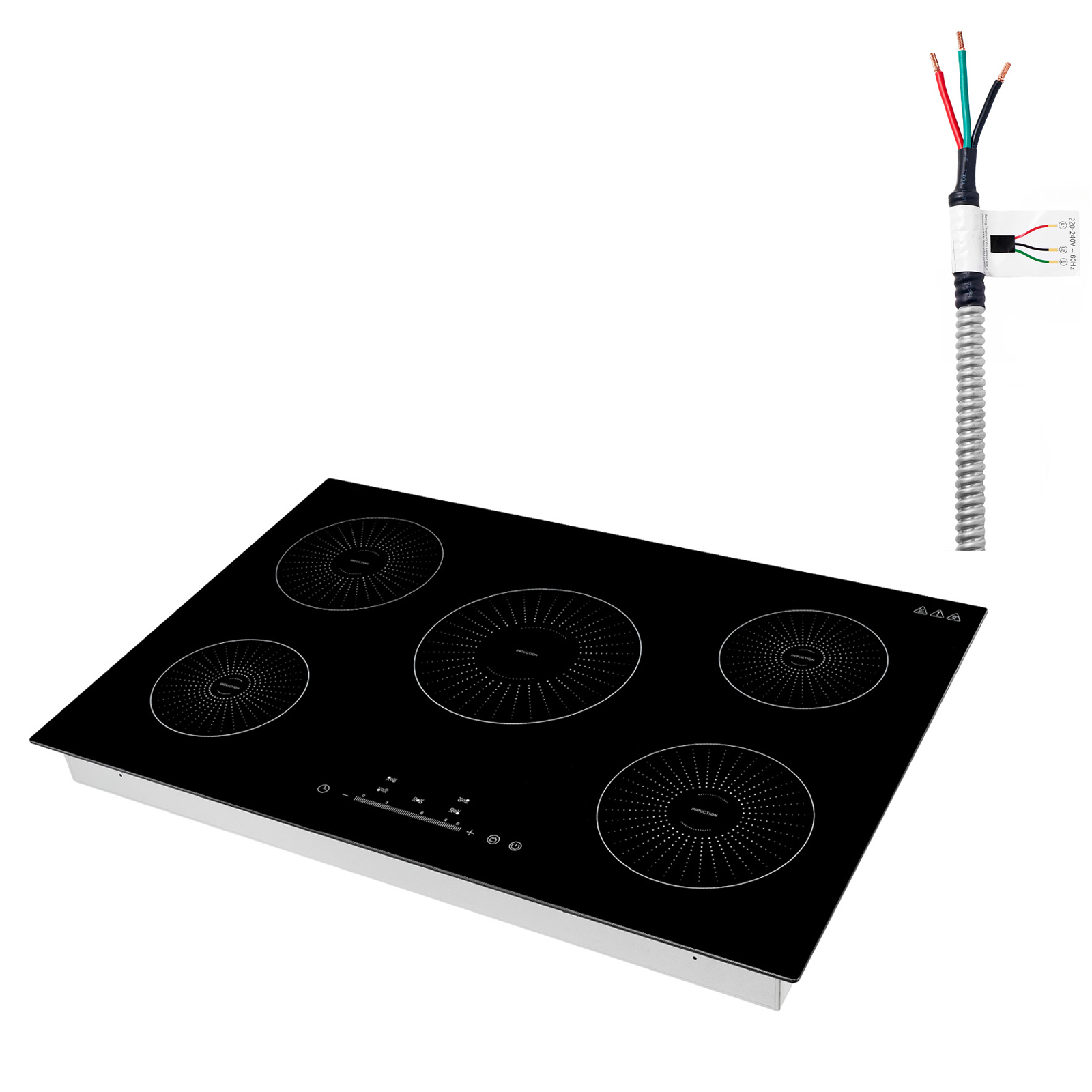 Induction Cooktop 30in 5 Burners Built-in Electric Stove 220V 9200W, Low-Power Continuous Heating, Induction Burner For Kitchen, 9 Power Levels, LED Touch Screen, Ceramic Glass, Child Lock