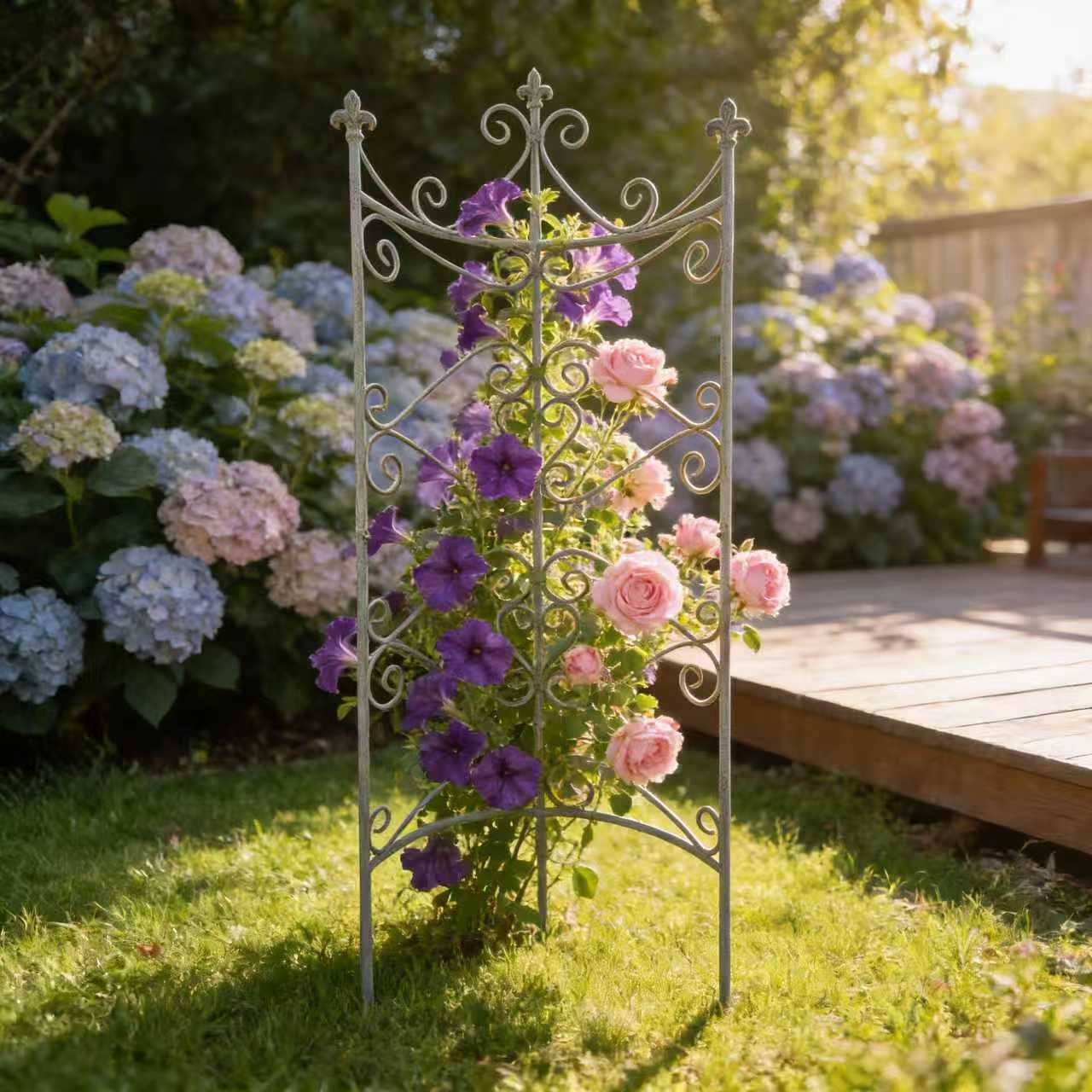 Sungmor 25.6   By 67.72  Iron Garden Fence, Pretty Vintage Green Rustic Style Decorative Fence Pannels, Outdoor Yard Landscape Pathway Border Panels Anti Animal Flowers Plants Barrier Climbing Trellis