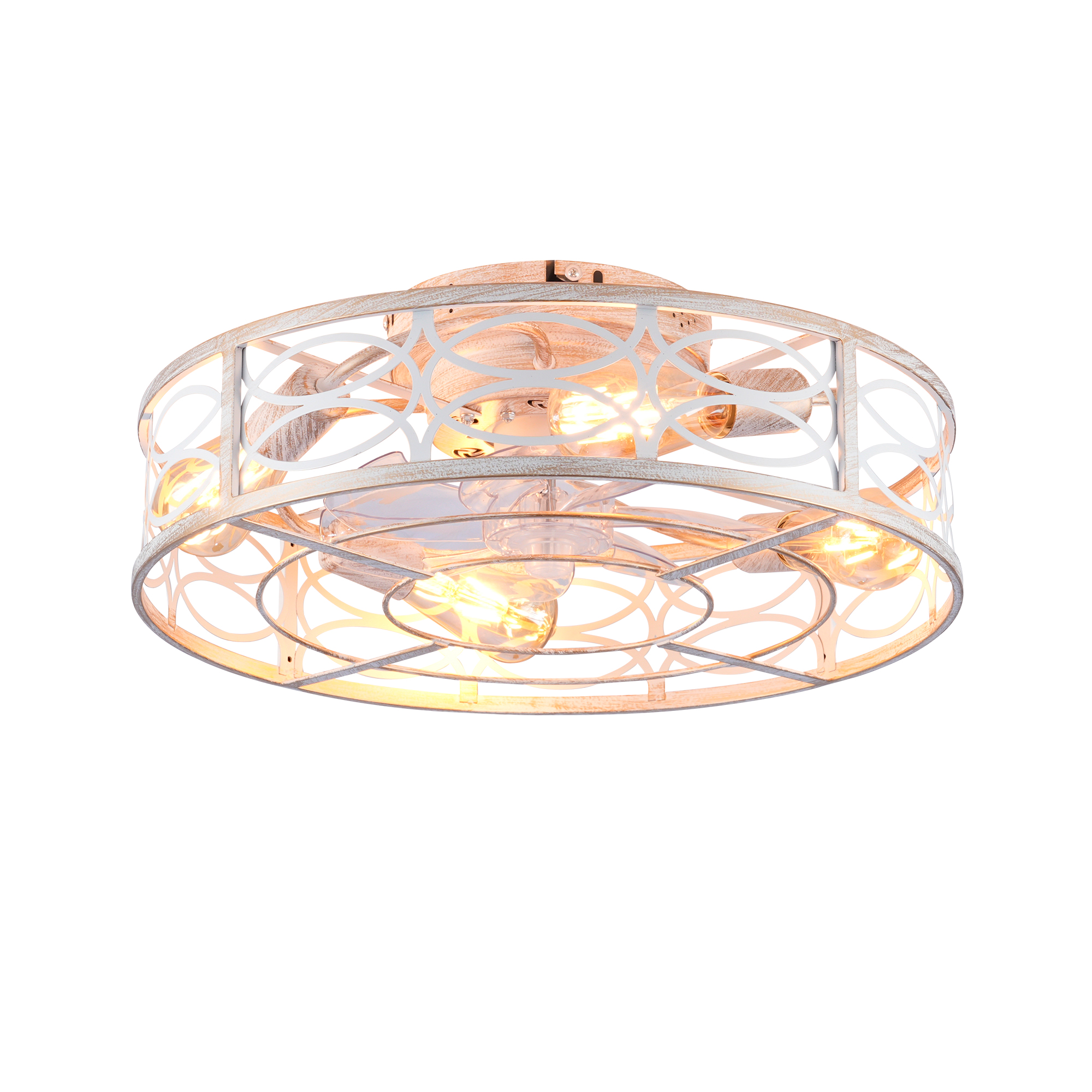20  Caged Ceiling Fans With Lights And Remote, Bladeless Ceiling Fan 6 Speed Reversible With Remote Control,Flush Mount Caged Ceiling Fan For Bedroom, Living Room--NOT Included Bulbs