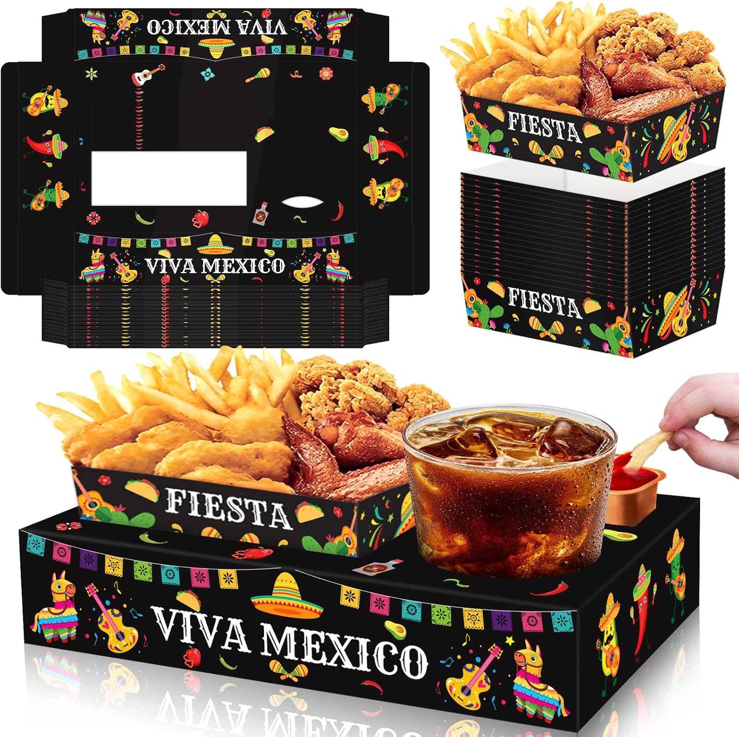 36 bandejas para snacks de noche de cine o fiesta mexicana, para dulces, palomitas, papas fritas