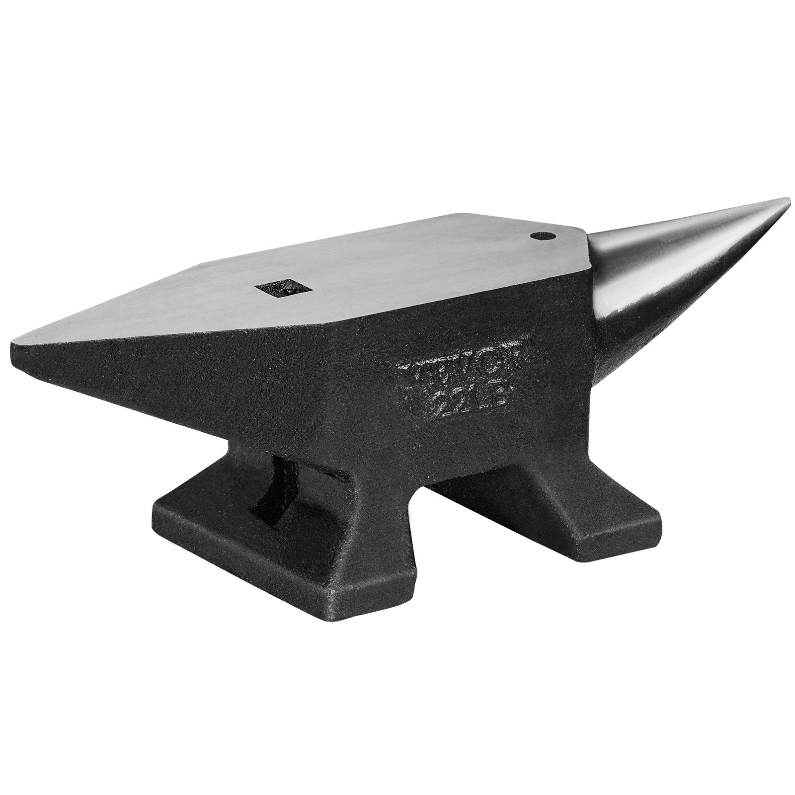 Single Horn Anvil, 22Lbs Cast Steel Anvil, High Hardness Rugged Round Horn Anvil Blacksmith, Large Countertop And Stable Base, With Round And Square Hole, Metalsmith Tool For Bending And Shaping