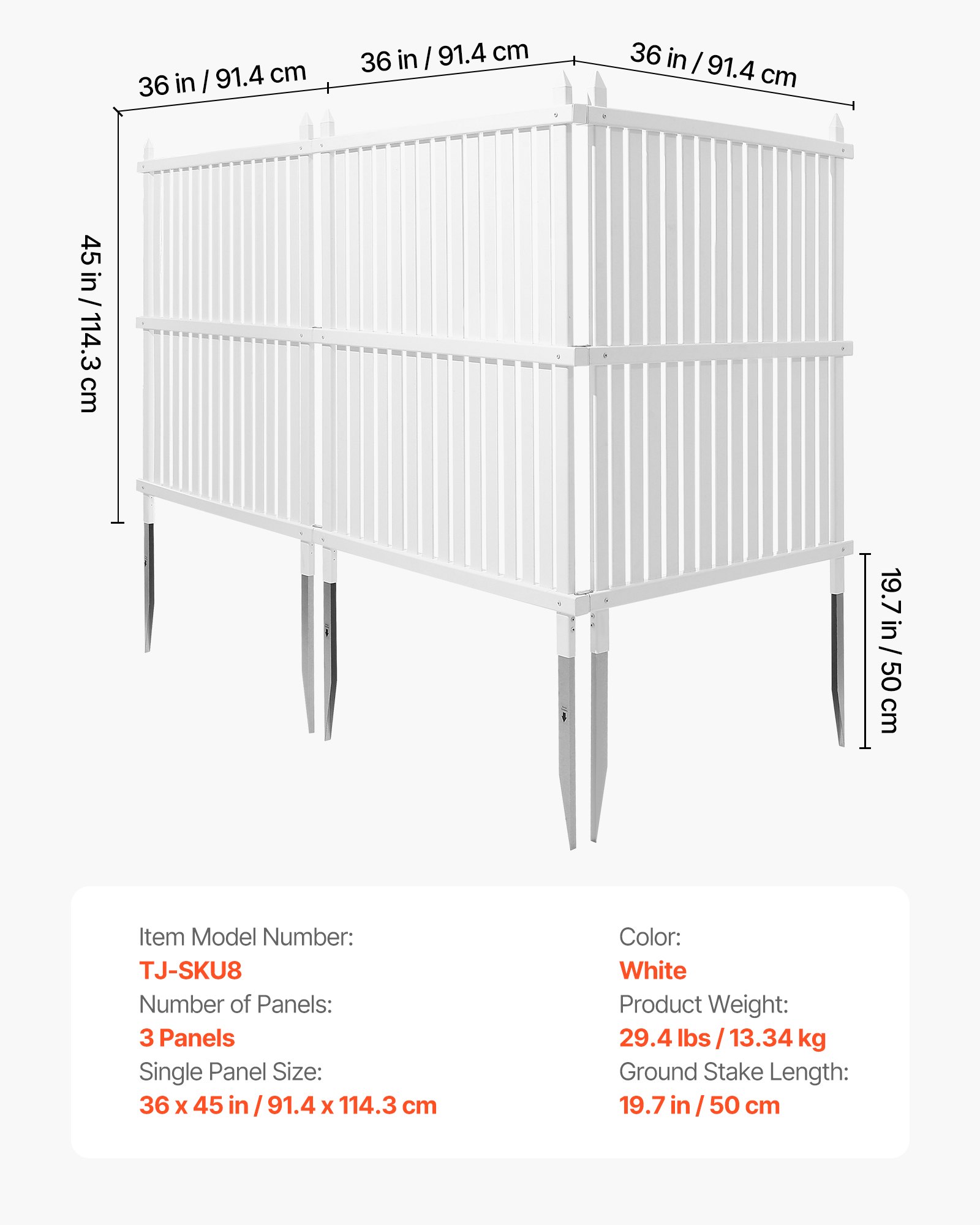 3 Panels Outdoor Privacy Screen, 36 X 45 In Air Conditioner Fence With 19.7 In Ground Stakes, Pool Equipment Enclosure, Strip Vinyl Privacy Fence, Ideal For Trash Can And A/C Units, White
