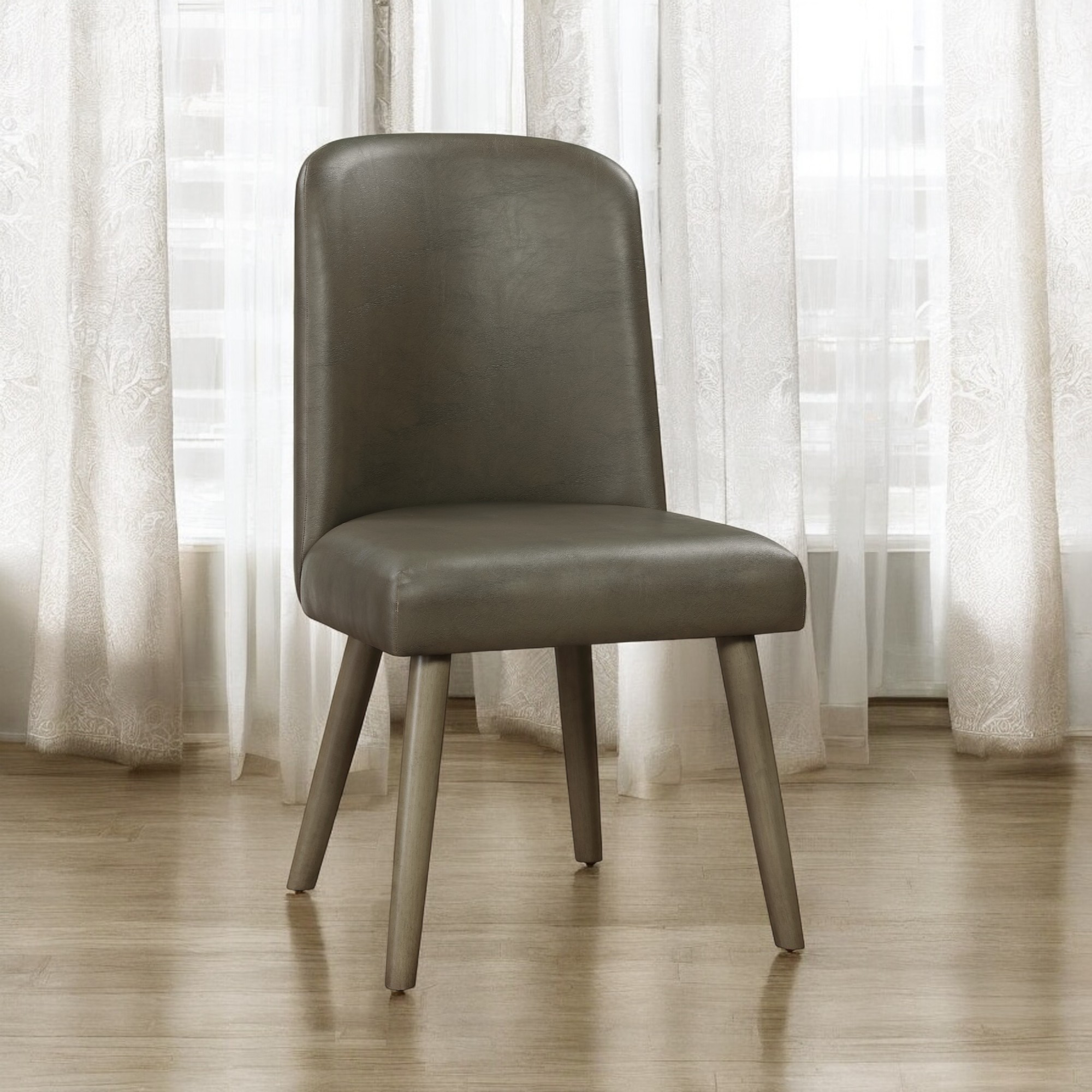 Silla auxiliar Waylon de cuero sintético gris y roble, juego de 2