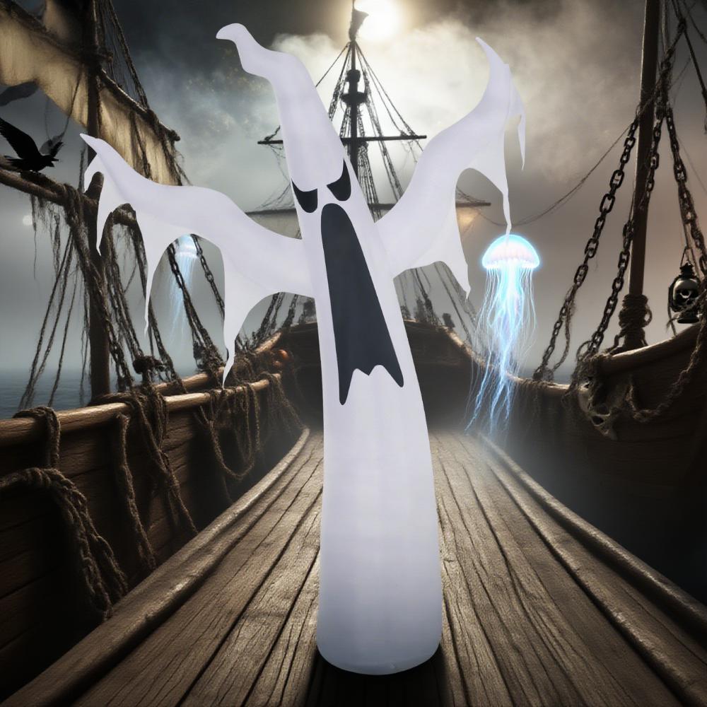 Inflable de Halloween: Fantasma Blanco con luz LED y ventilador para exterior