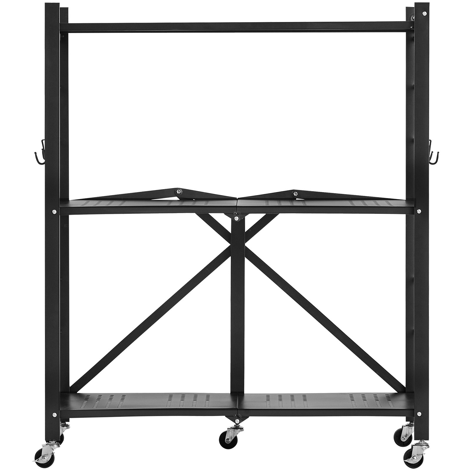 Estante de almacenamiento plegable, 3 niveles, 30 x 13 x 36 pulgadas, metal, 5 ruedas, negro