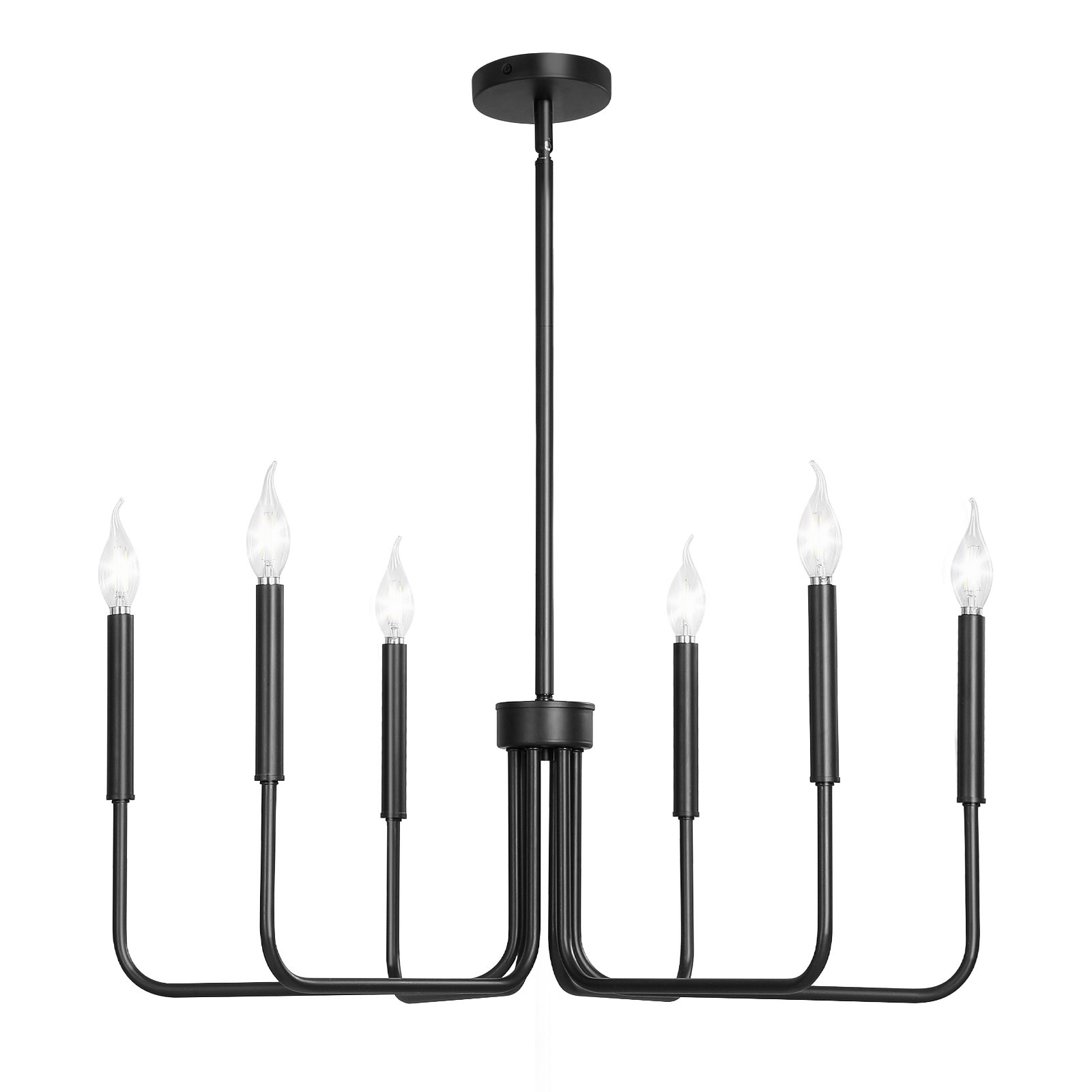 Lámpara de araña de 6 luces, negra, estilo rústico, altura ajustable