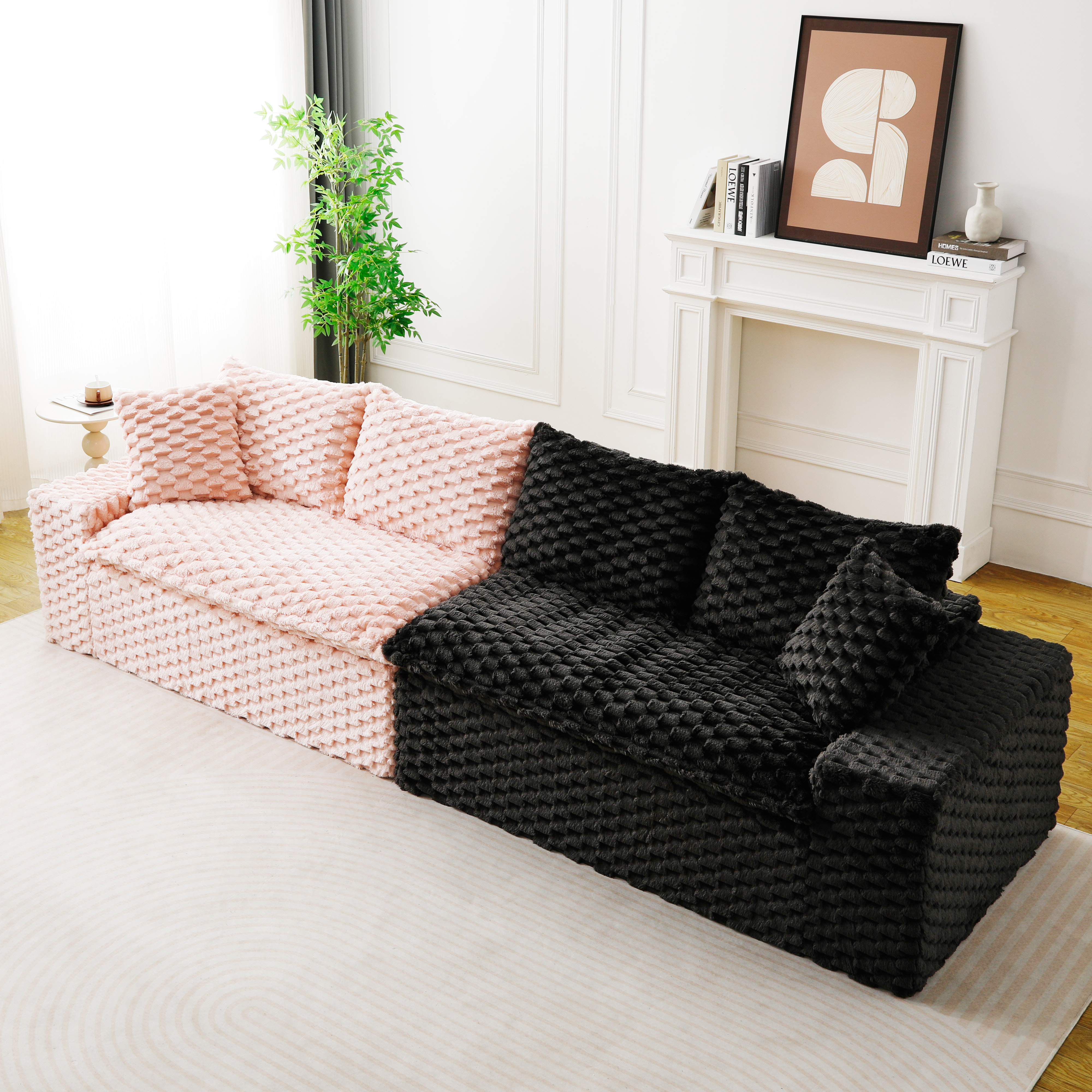 Sofá multifuncional de terciopelo color-block, modular y elegante para sala