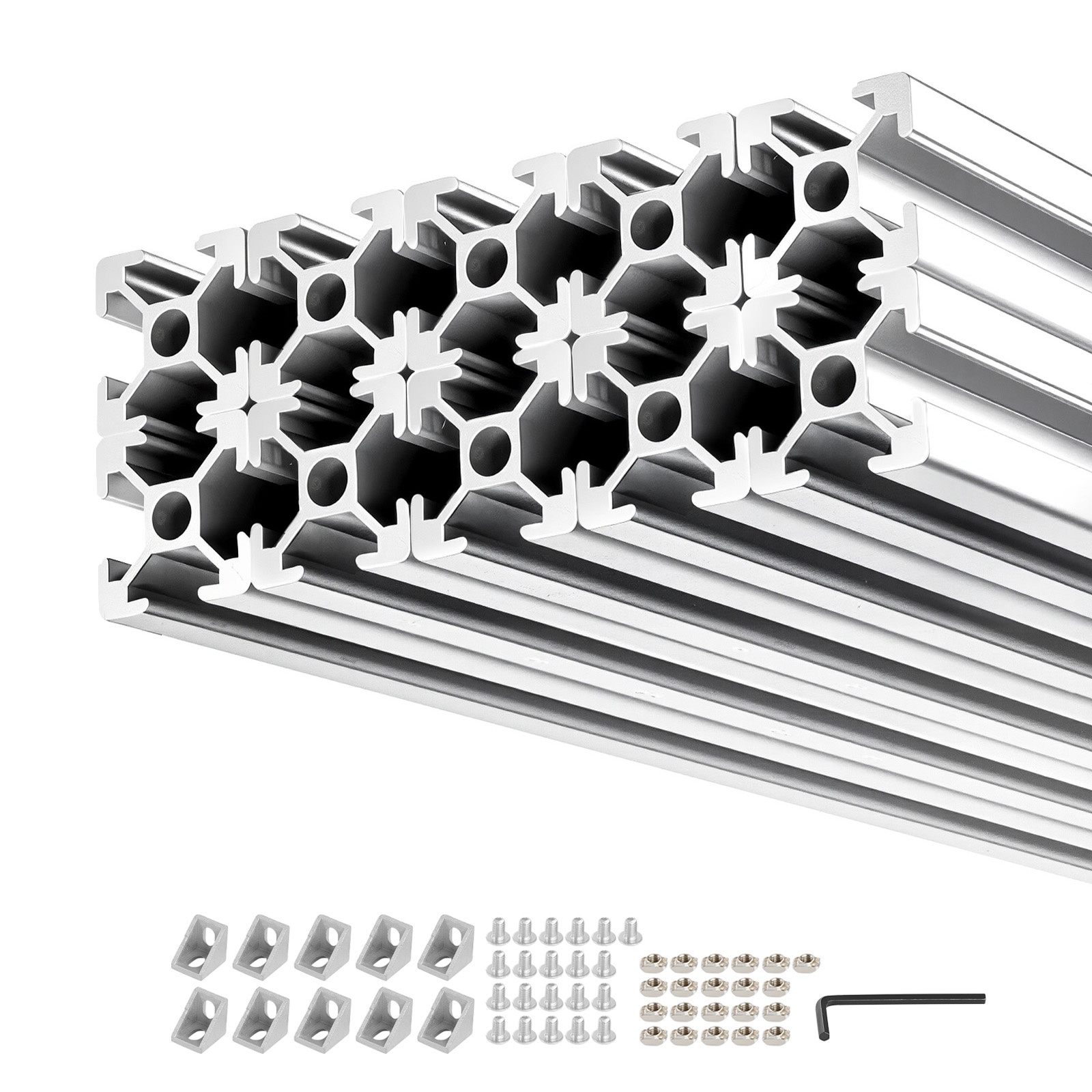 10PCS 2020 Aluminum Extrusion Profile, 39.37 Inch 1000 Mm, T Slot European Standard Anodized Linear Rail, High-Strength Extruded Aluminum Rail, For 3D Printer Parts And CNC DIY Workbench, Silver