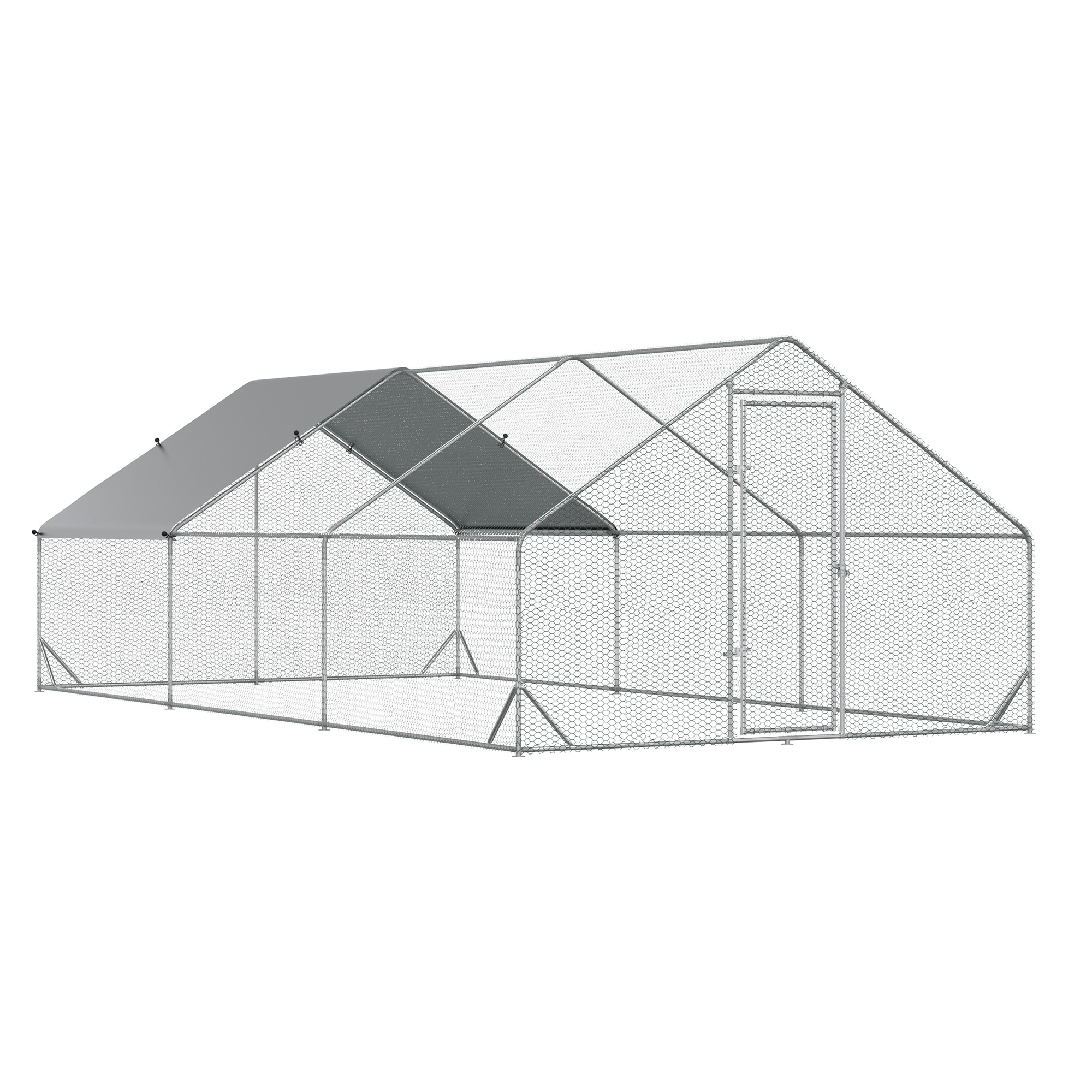 PawHut Gallinero metálico grande con cubierta impermeable UV, 9.8x19.7x6.6 pies