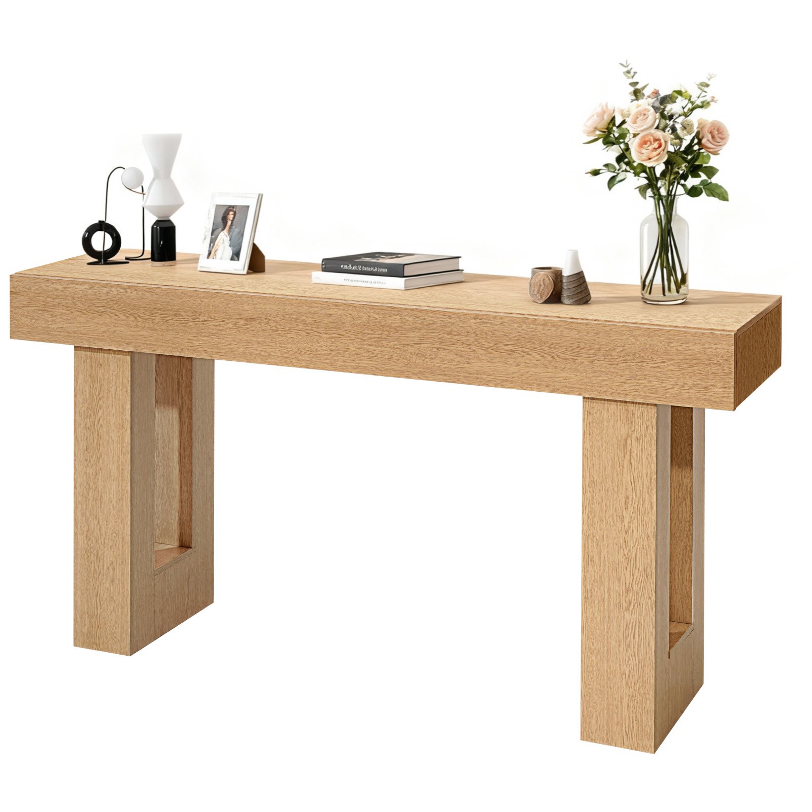 Mesa consola de 63 pulgadas, estilo rústico, de madera, color burlywood.