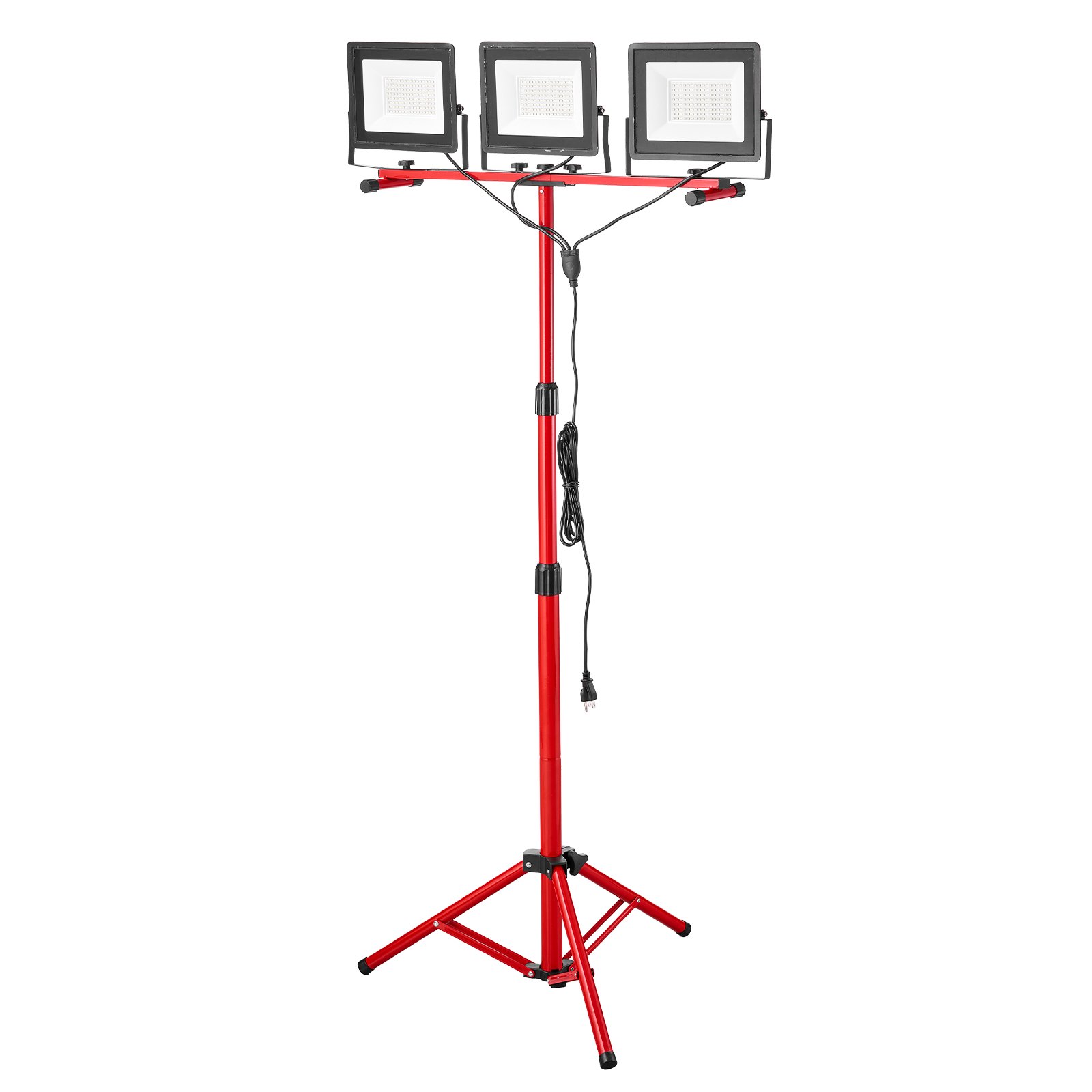 LED Work Light With Stand, 15000 Lumens, Three-Head Portable Camping Light With Individual Switch, Tripod Stand, 10.83 Ft Power Cord, For Indoor Outdoor Job Site Construction, IP65 Waterproof