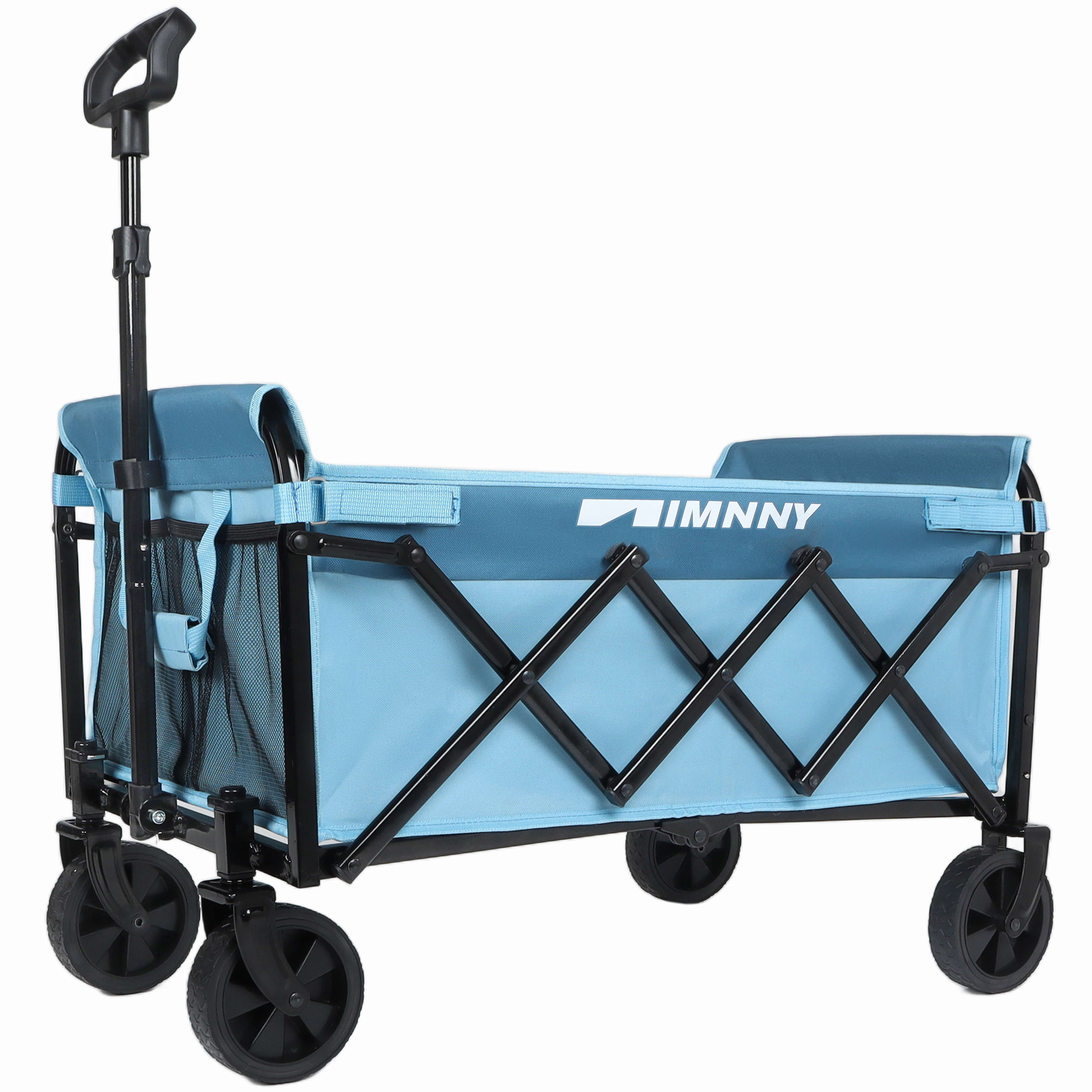 Collapsible Wagon With Wheels  Lightweight Utility Camping Wagons Carts Foldable With 3600lbs Weight Capacity  Carts With Cup Holders For Garden  Sports  Grocery  Shopping  Blue