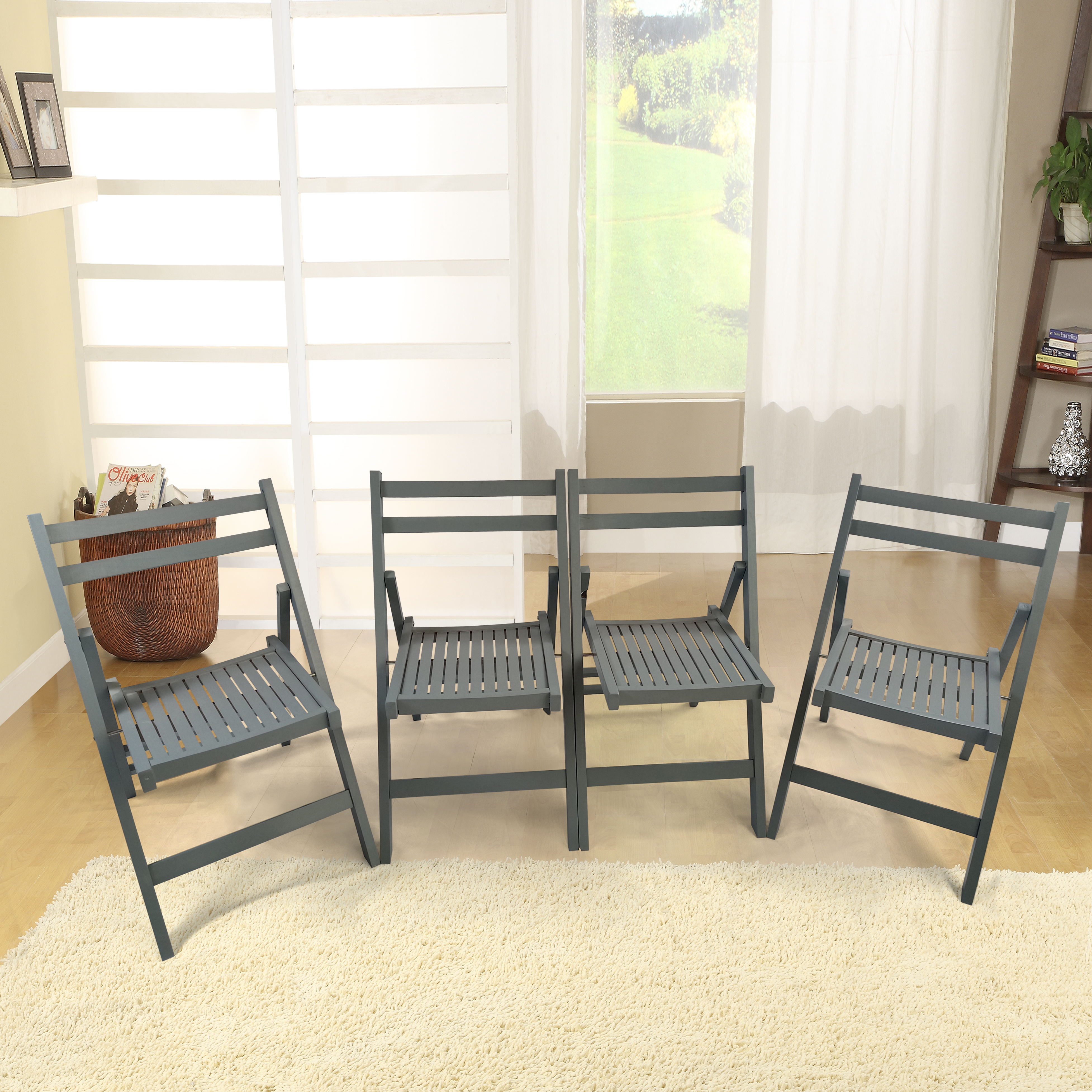 Juego de 4 Sillas Plegables de Madera Laminada, Color Gris