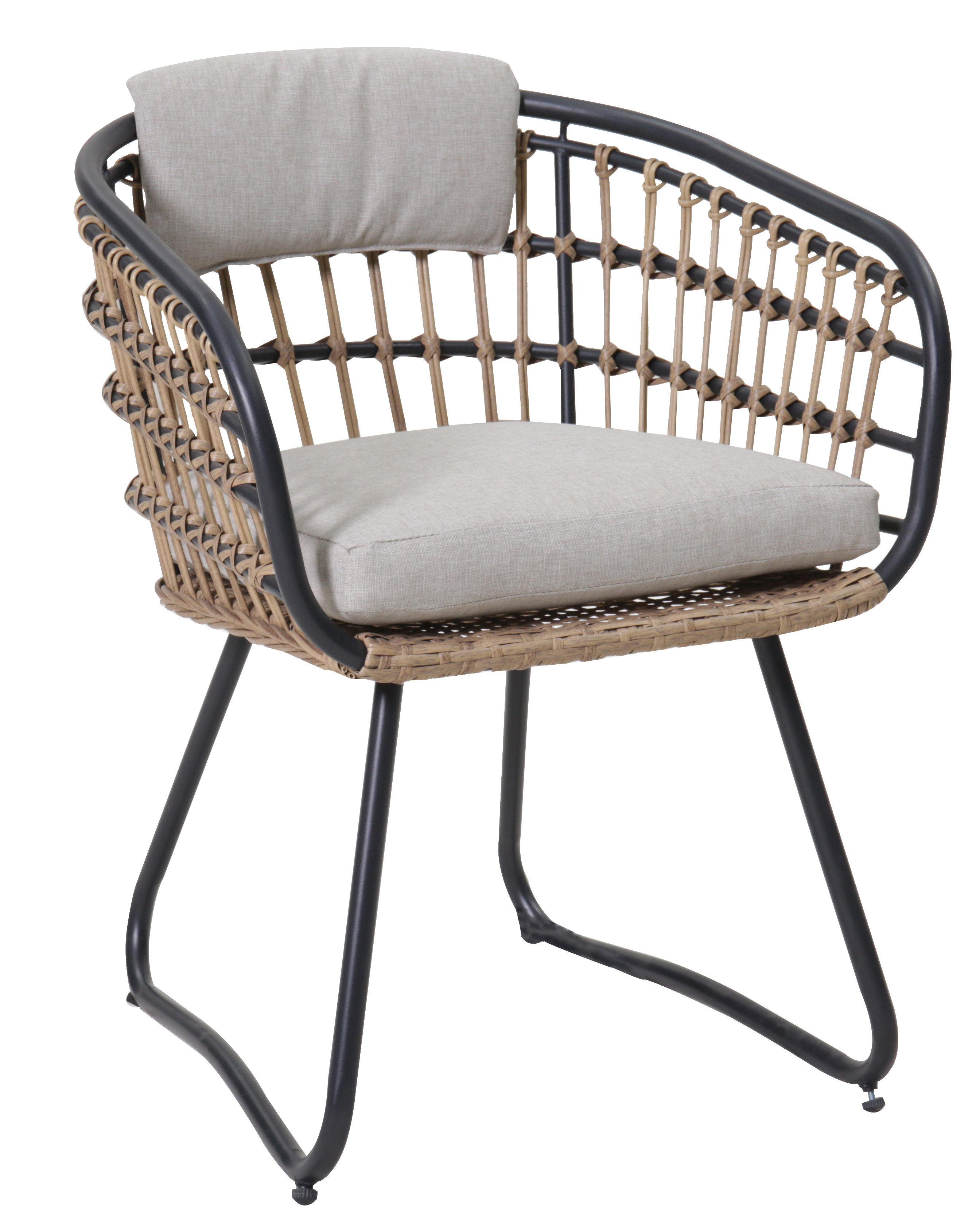 Sillas de comedor de mimbre para exterior, juego de 2, con cojines, beige