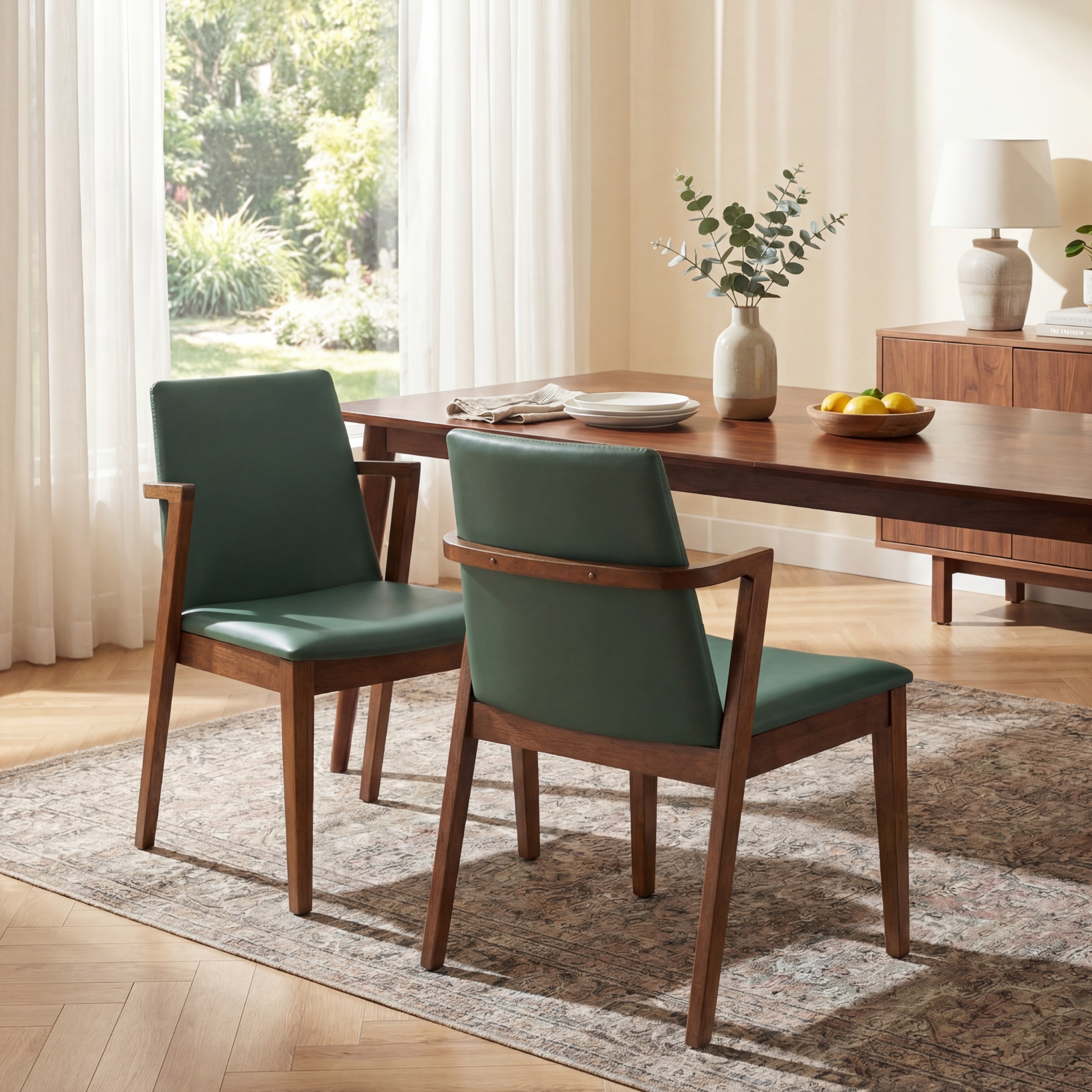 Sillas de comedor Mid-Century Modern, set de 2, tapizado PU verde, 250 libras