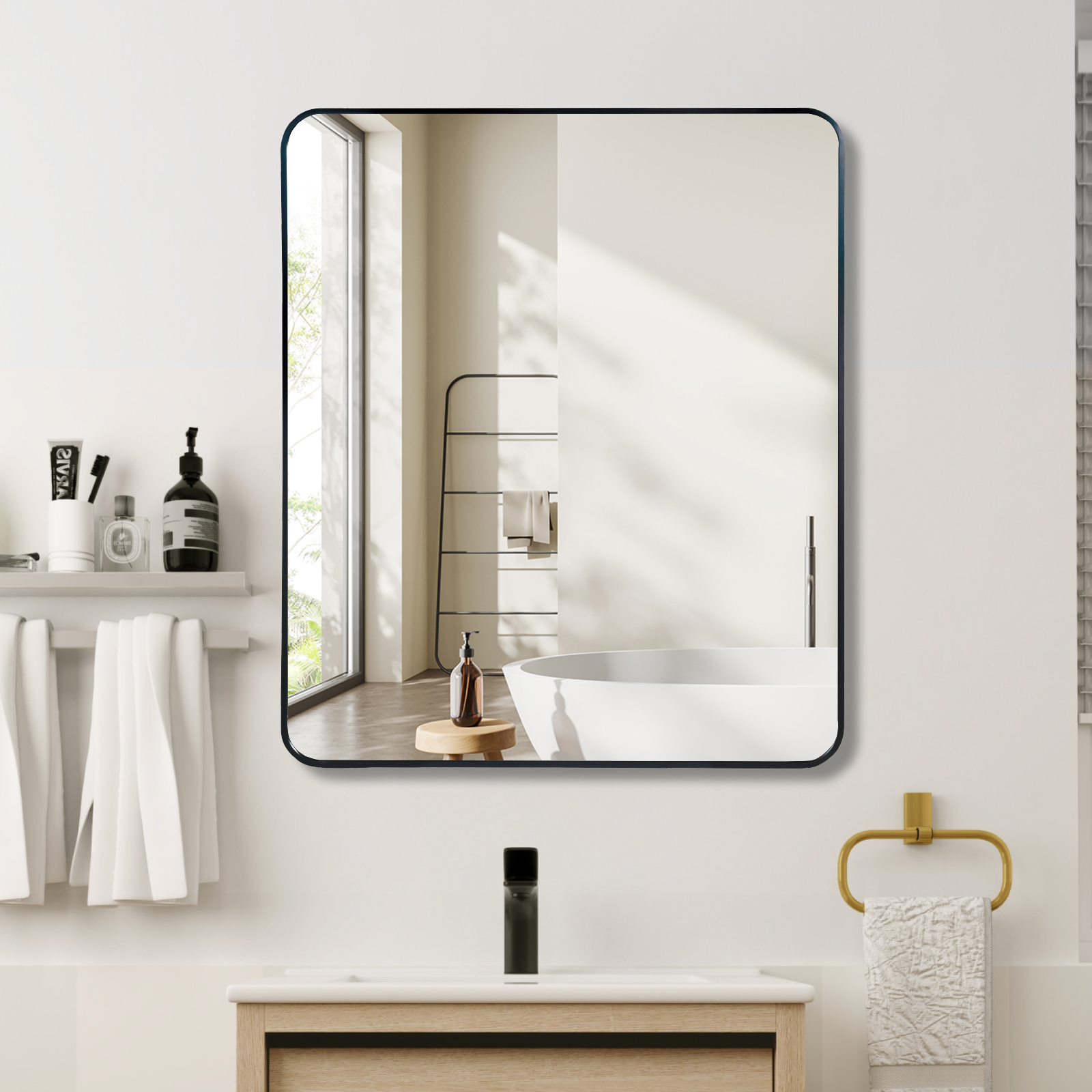 Espejo de pared rectangular negro 30 x 36 pulgadas para baño