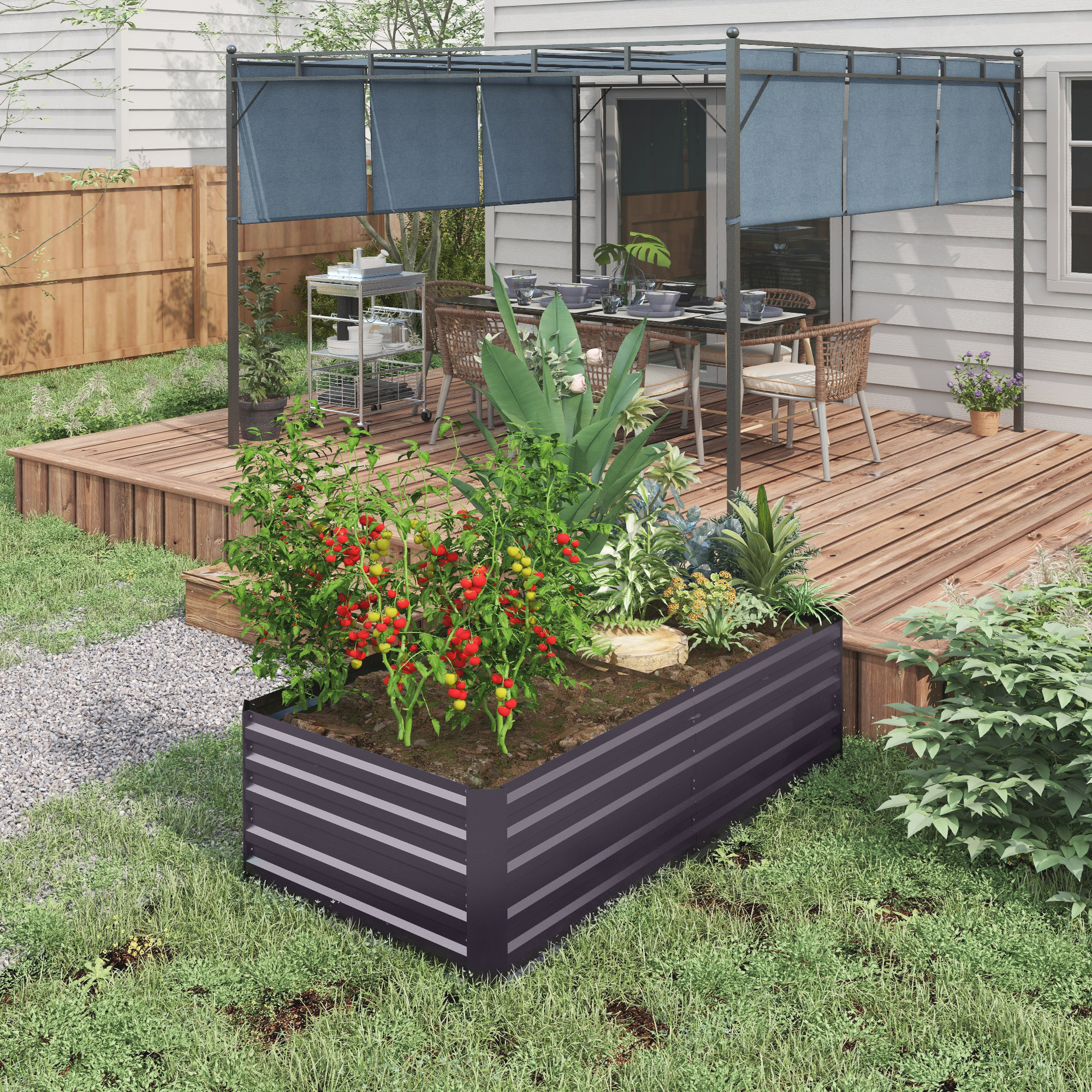 Galvanized Raised Garden Bed, Steel Outdoor Planters with Reinforced Rods, 71" x 36" x 23", Dark Gray