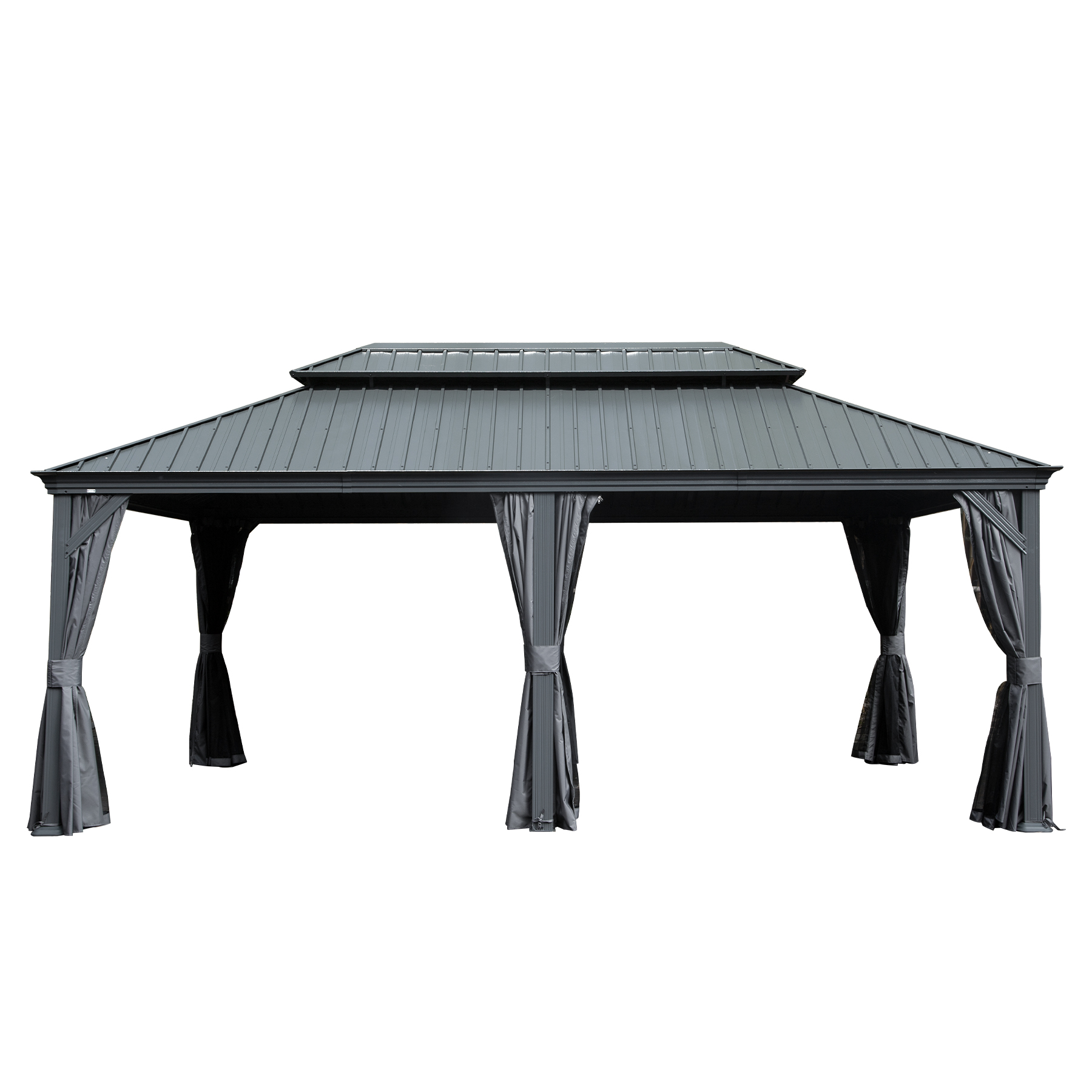 Gazebo de techo rígido 12 x 18 de metal mejorado, con cortina y mosquitero, gris