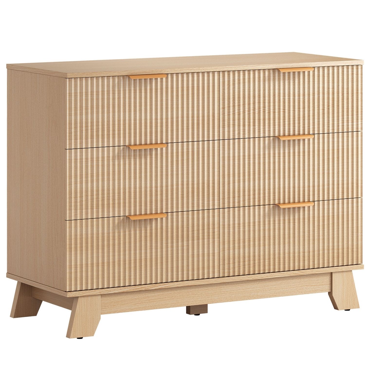 Fluted Wooden Dresser, Modern Chest Of Drawers, Heightened Legs, Bedroom, Natural