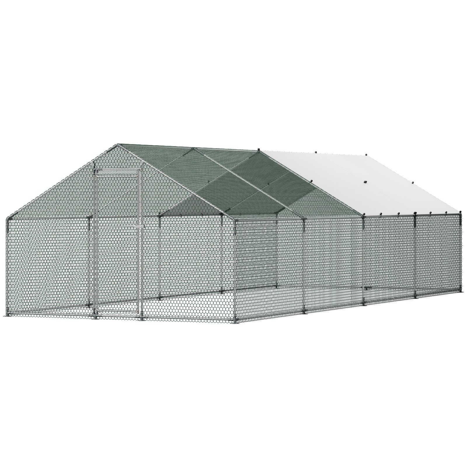 Large Metal Chicken Coop, 9.8 X 26.2 X 6.6 Ft, Walk-in Chicken Runs With Waterproof Cover, Spire Roof Hen House Enclosure With Lock, Outdoor Duck Rabbit Cage Poultry Pen For Backyard, Farm, Yard