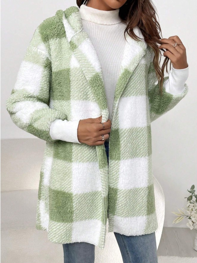 Cárdigan de lana holgado con estampado de cuadros