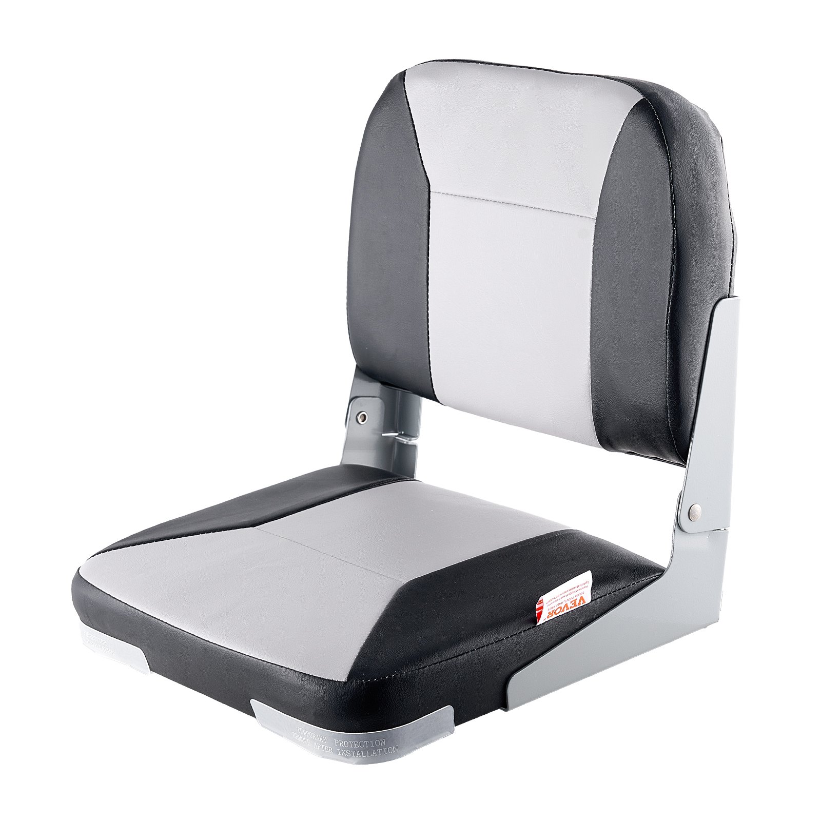 Boat Seat, Low Backrest, Folding Fishing Boat Seat With Thickened Sponge Cushion & Waterproof PVC Leather, Aluminum Alloy Hinges, Flip Up Boat Seat For Fishing Boats, Yachts, Ships, Black & Grey