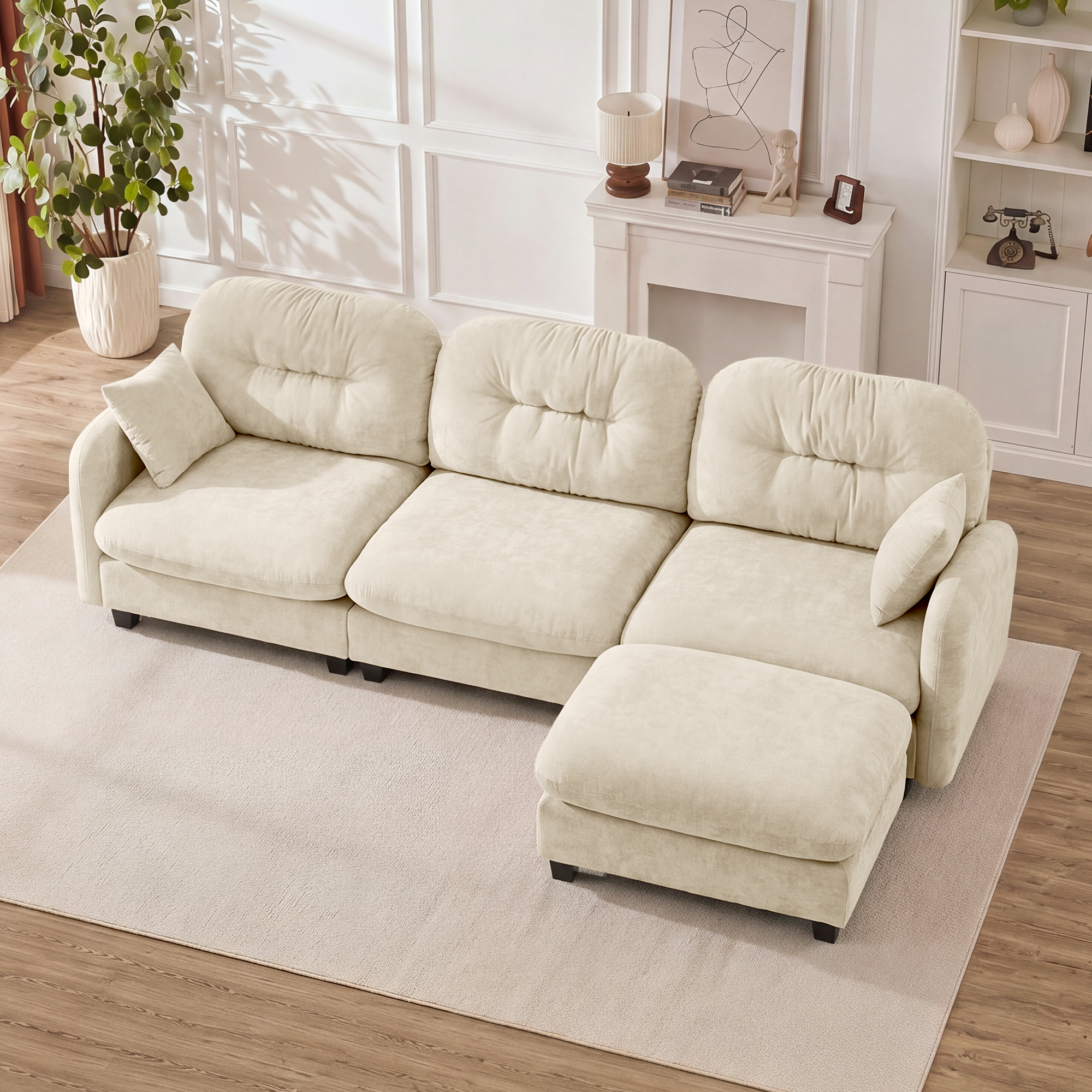 Modular Sectional L Shaped Couch With Ottoman, Premium Chenille Fabric,Tufted Cushion Backrest Design,Ergonomic Design Easy Install,Fits Bedrooms, Living Rooms Reading Nooks,Beige