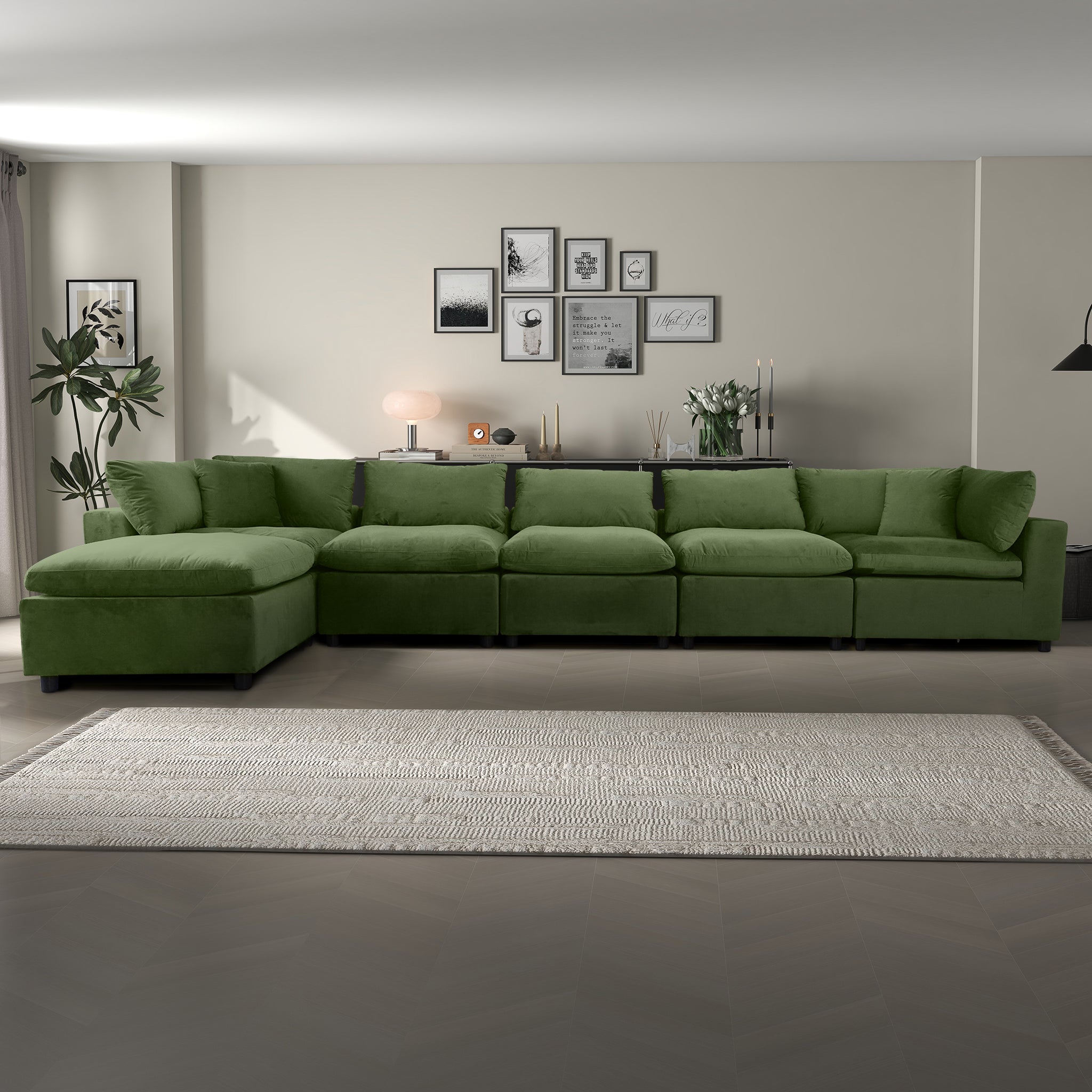 Sofá seccional modular Hayward de terciopelo verde oliva