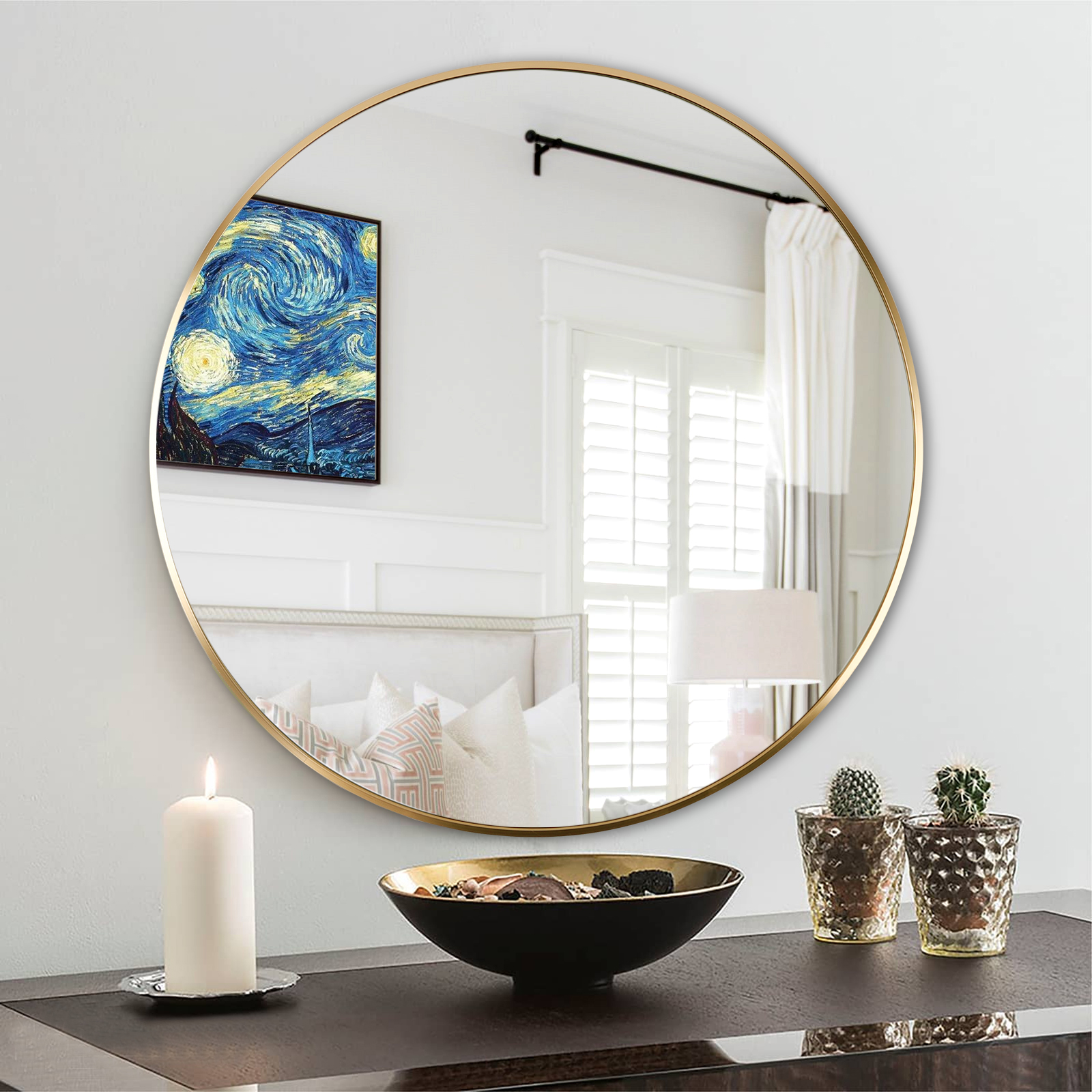 24 Inch Gold Metal Framed Round Bathrrom Mirror For Wall. W2203P182026