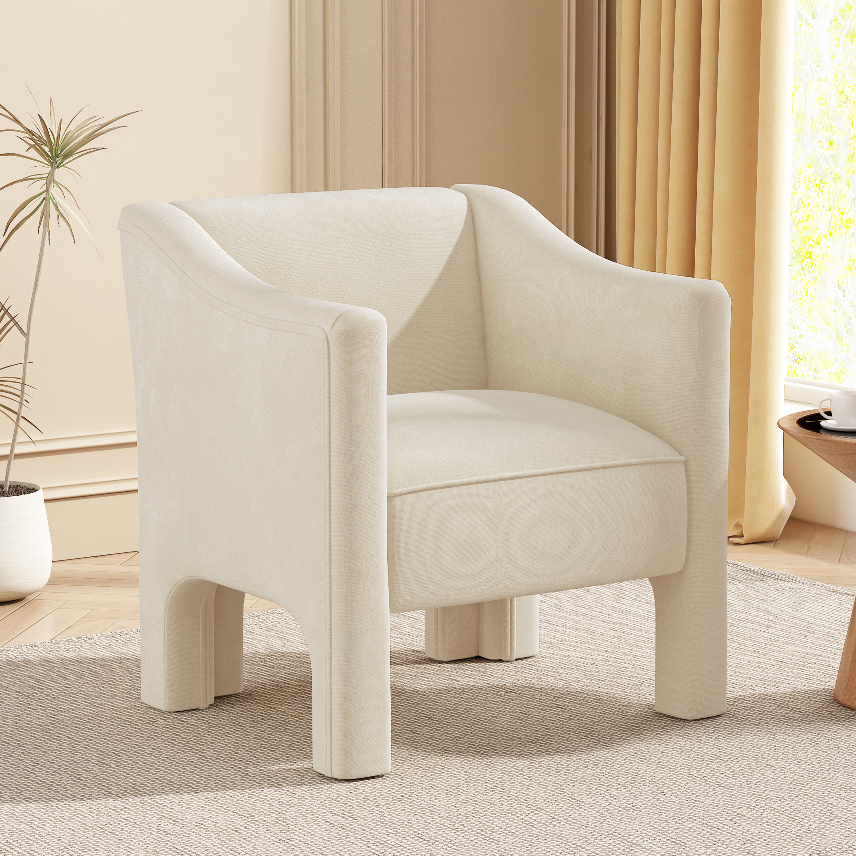 Modern Barrel Chair Accent Chair 29.9" Upholstered Armchair for Living Room and Bedroom, Beige