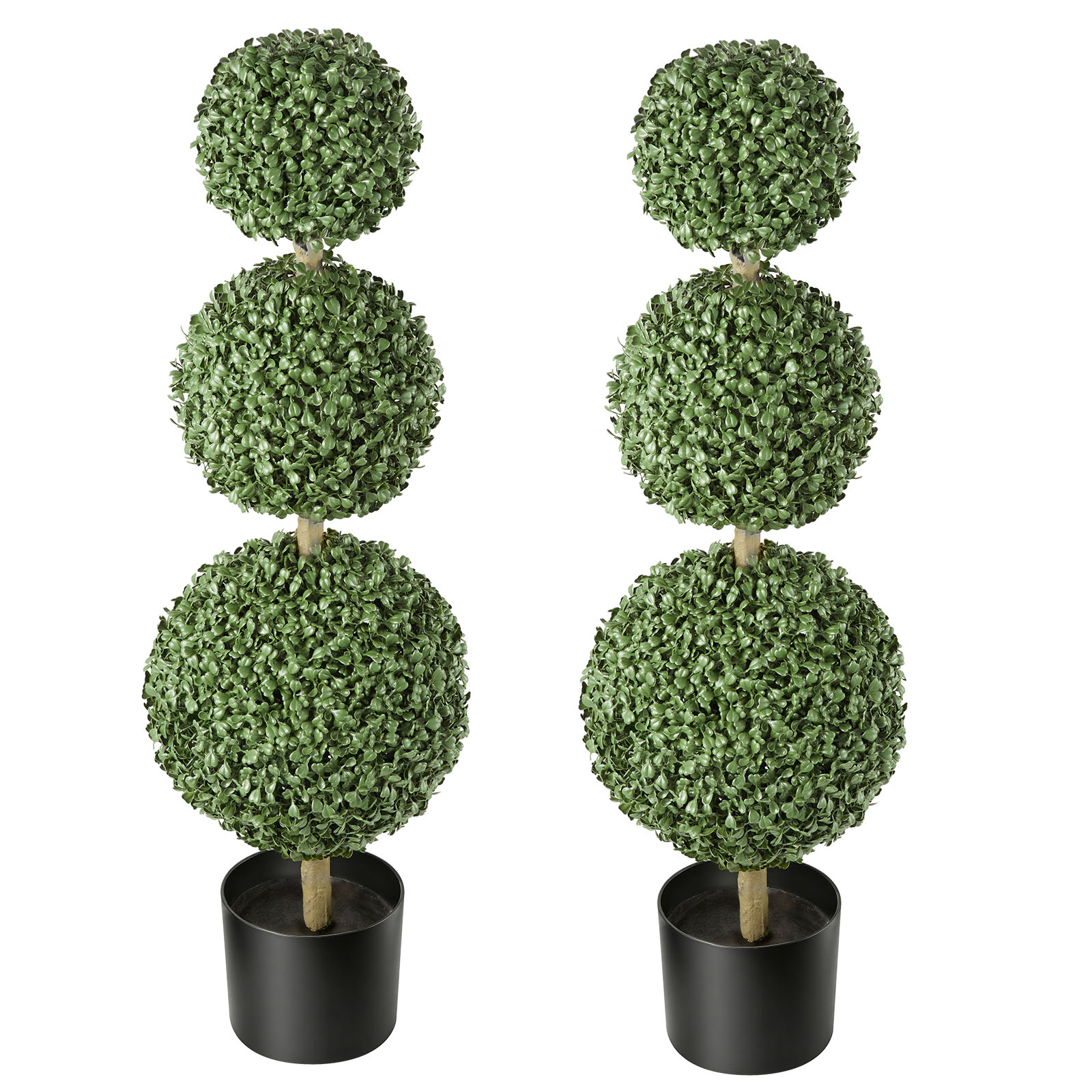 Set de 2 topiarios artificiales de boj triple bola de 3 pies para interior y exterior