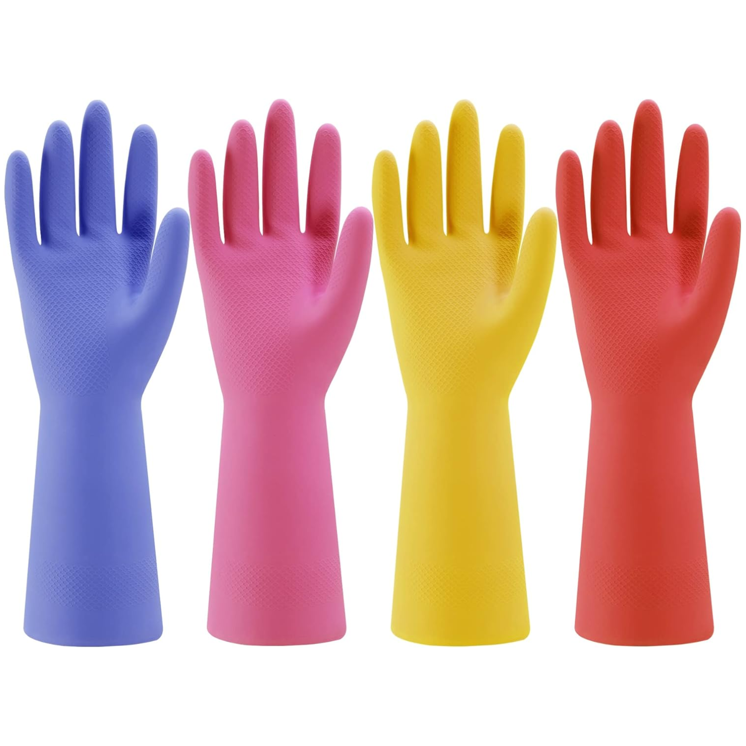 Rubber Kitchen Dishwashing Gloves 4 Pairs Colorful Reusable Household Cleaning Gloves For Washing Dishes And Cleaning Tasks, Flexible Long Lasting And Non Slip Medium, Blue Pink Yellow Red